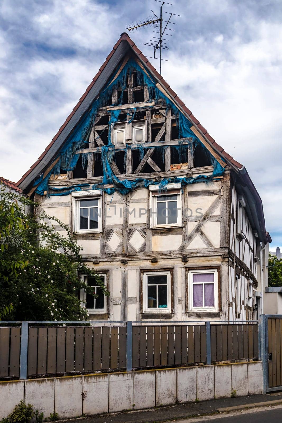 Damaged half-timbered house in a village in niederkleen hesse germany
