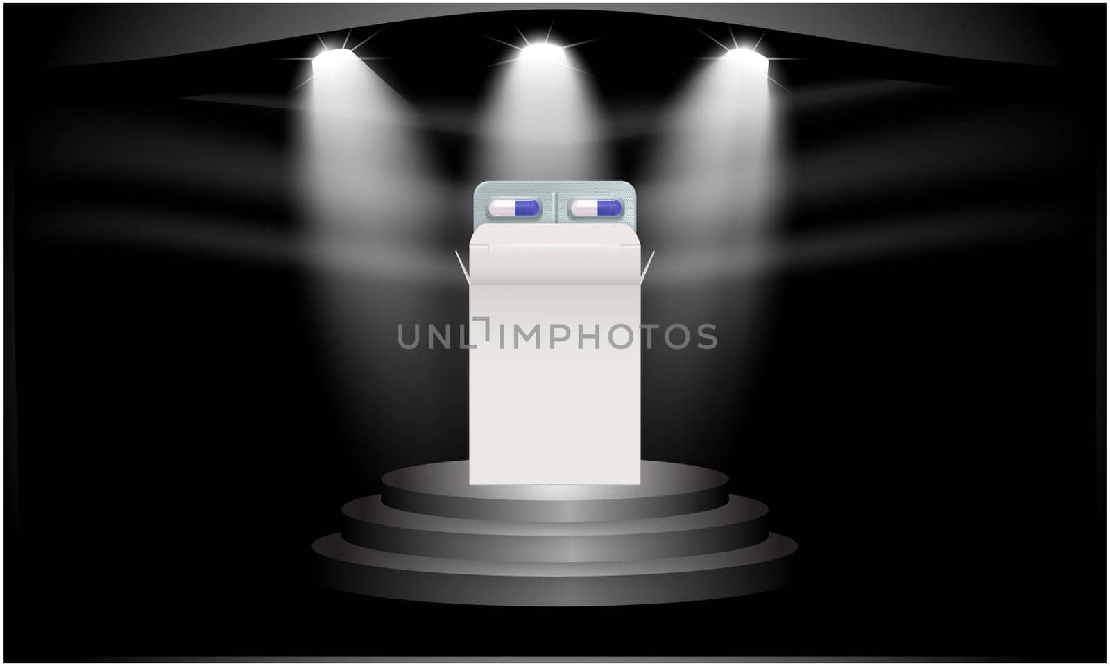 mock up illustration of medicine pill on winner stage background