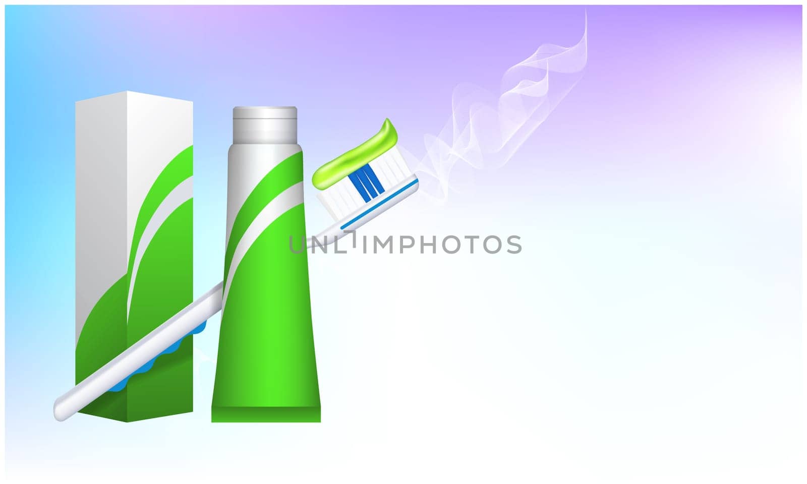 mock up illustration of tooth brush and paste package on abstract background