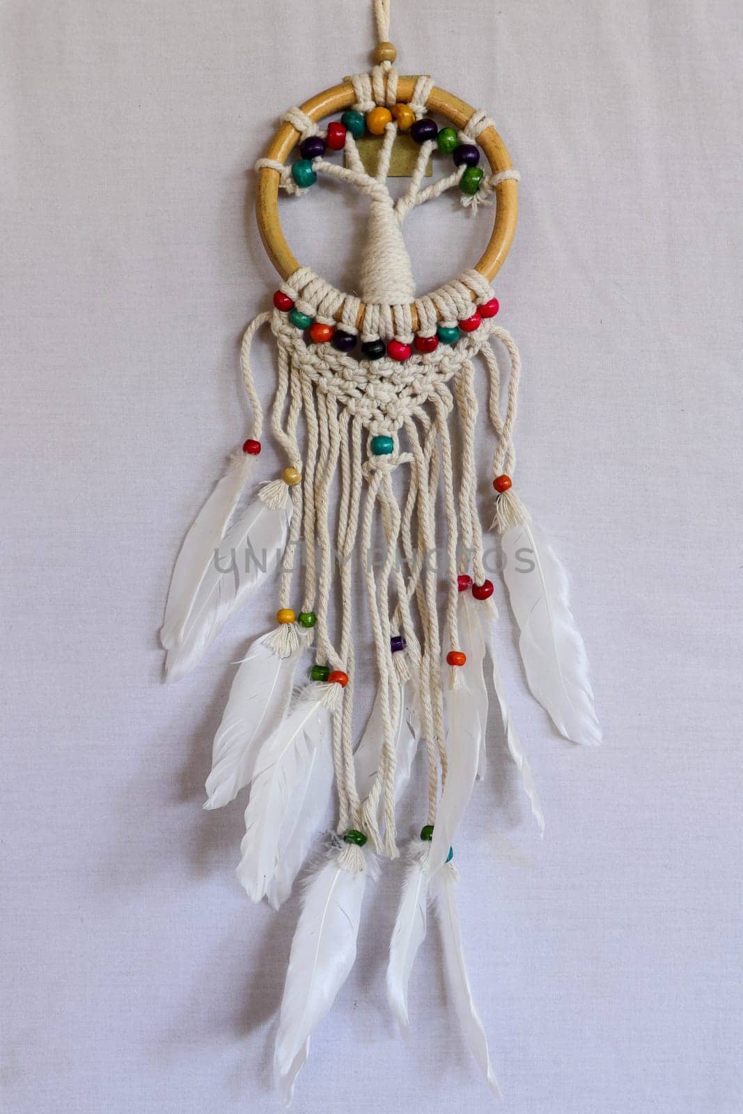 White dreamcatcher - Indian amulet that protects the sleeper from evil spirits and diseases.. The tree - symbol of life. White background.
