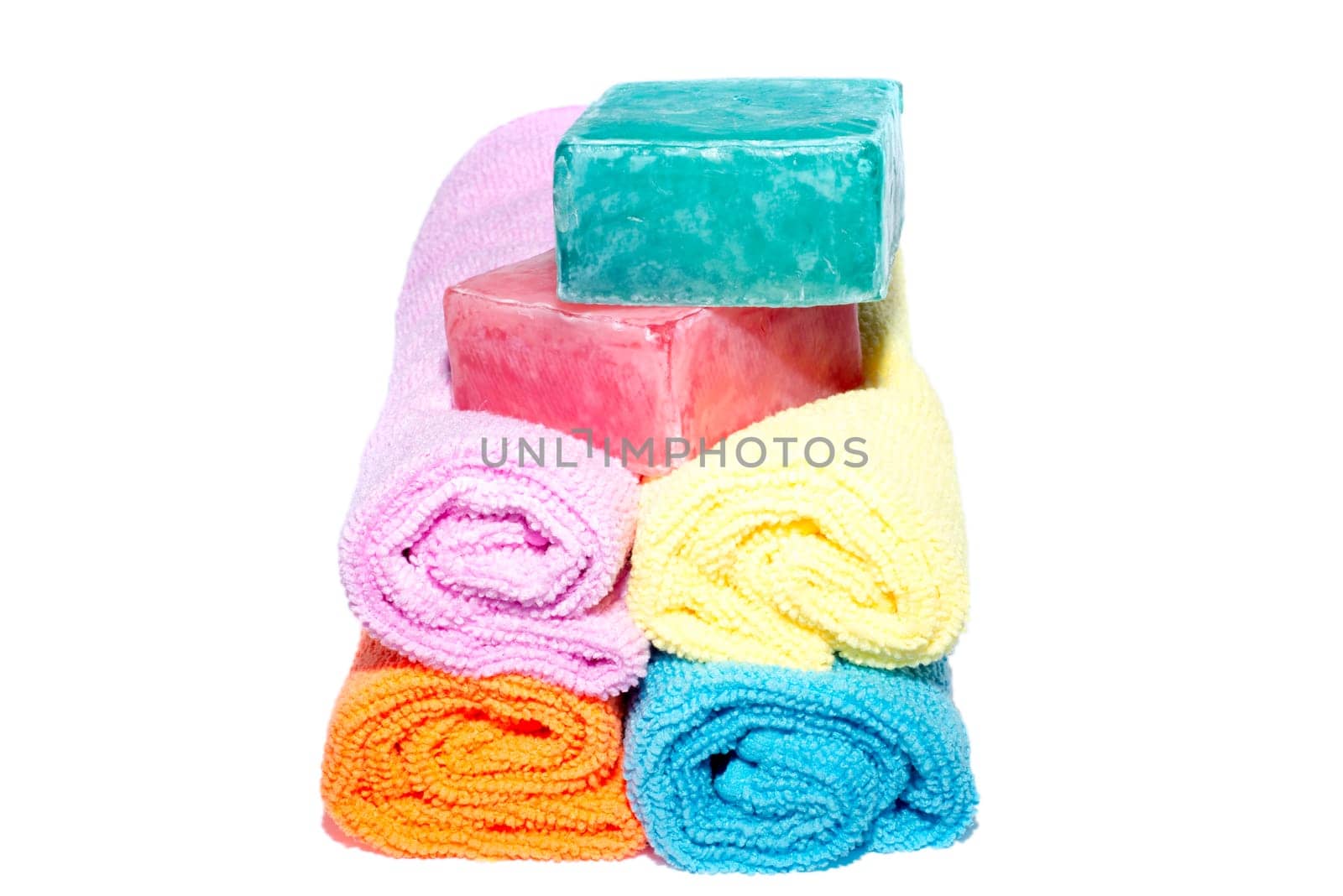 soap bars on facecloths off various shades with some in rolls