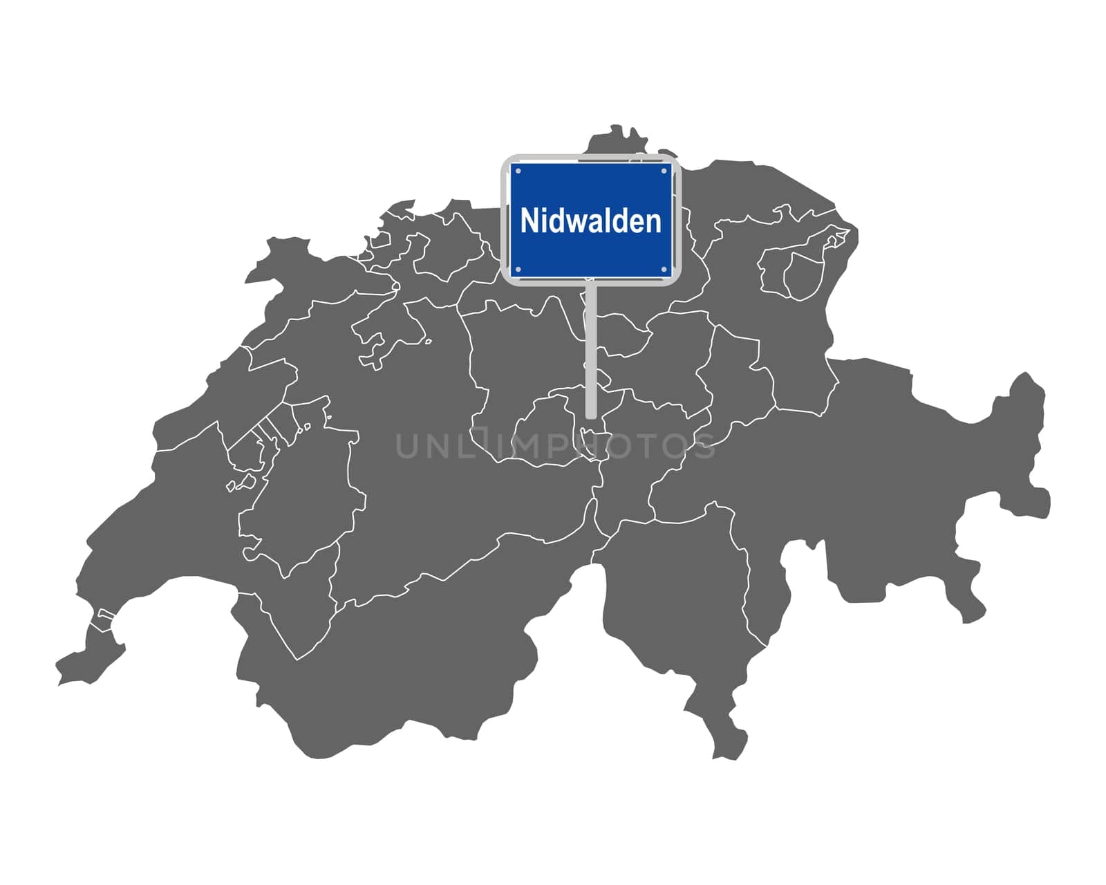 Landkarte der Schweiz mit Ortsschild von Nidwalden