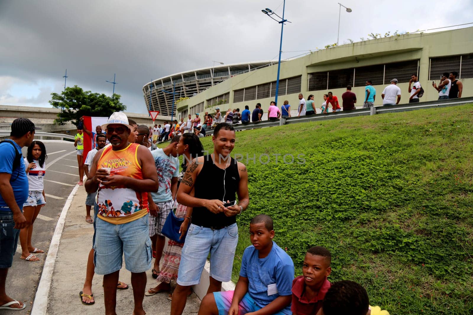 salvador, bahia / brazil - april 20, 2015: Esporte Clube Bahia fans face the queue to buy tickets at the Fonte Nova Arena in the city of Salvador, for the Bahia Football Championship match.