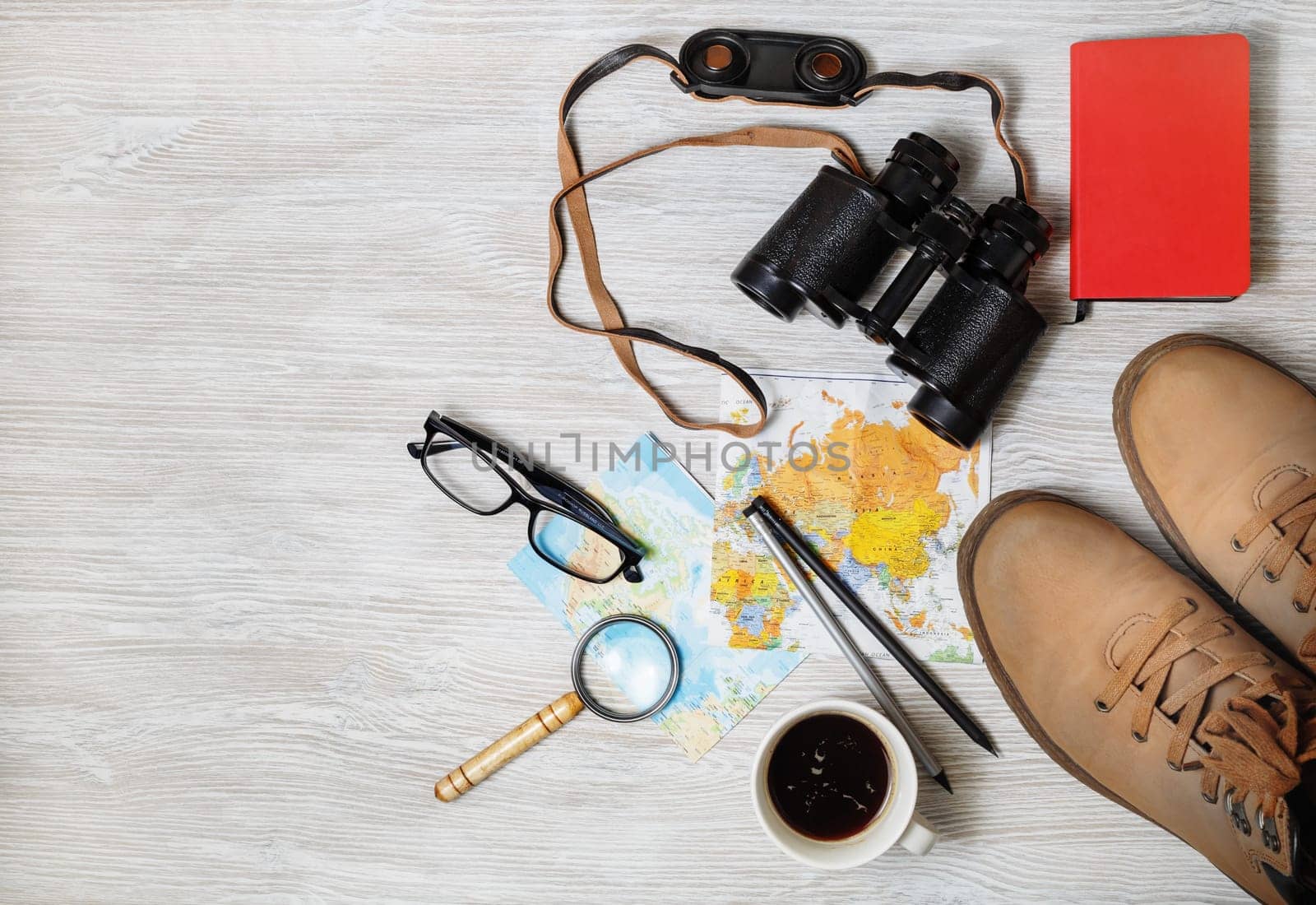 Travel plan background. Trip vacation. Outfit and accessories of traveler. Flat lay.