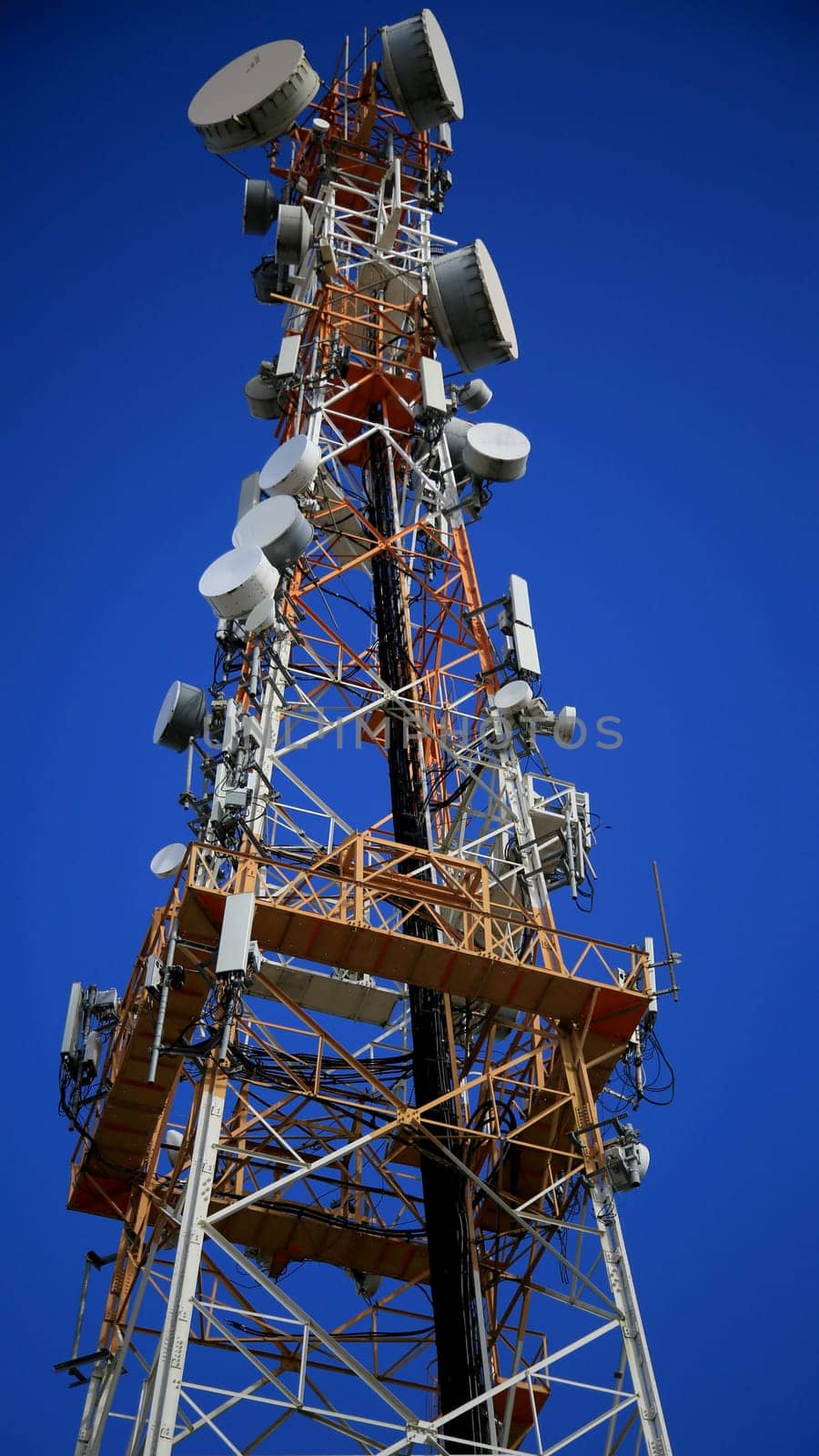 salvador, bahia / brazil - july 4, 2020: cell phone antenna and tv broadcast is seen in the Cabula neighborhood in the city of Salvador.