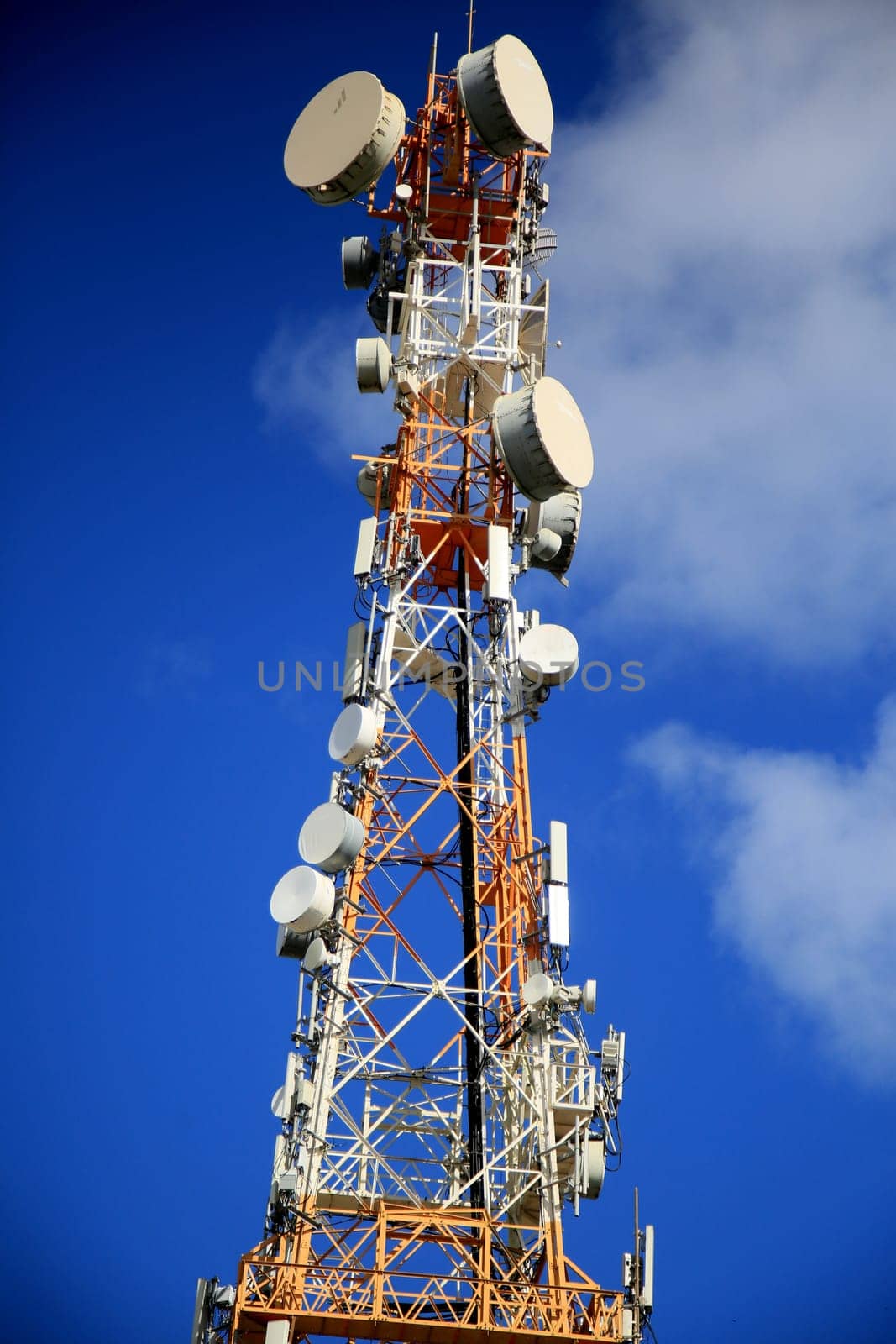 salvador, bahia / brazil - july 4, 2020: cell phone antenna and tv broadcast is seen in the Cabula neighborhood in the city of Salvador.