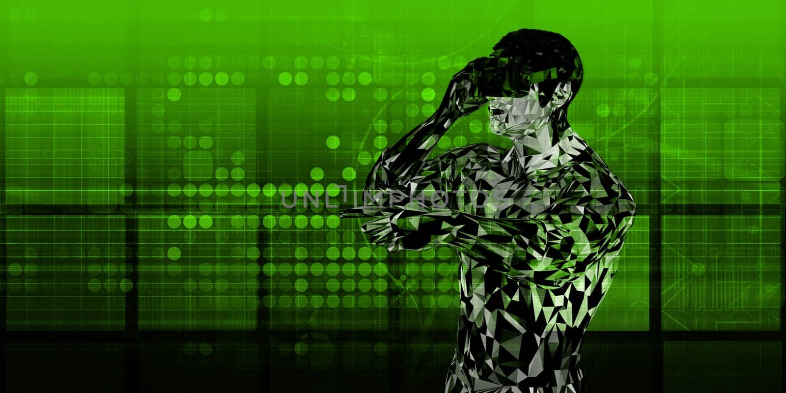 Interactive Experience with Man Using Virtual Reality VR Goggles