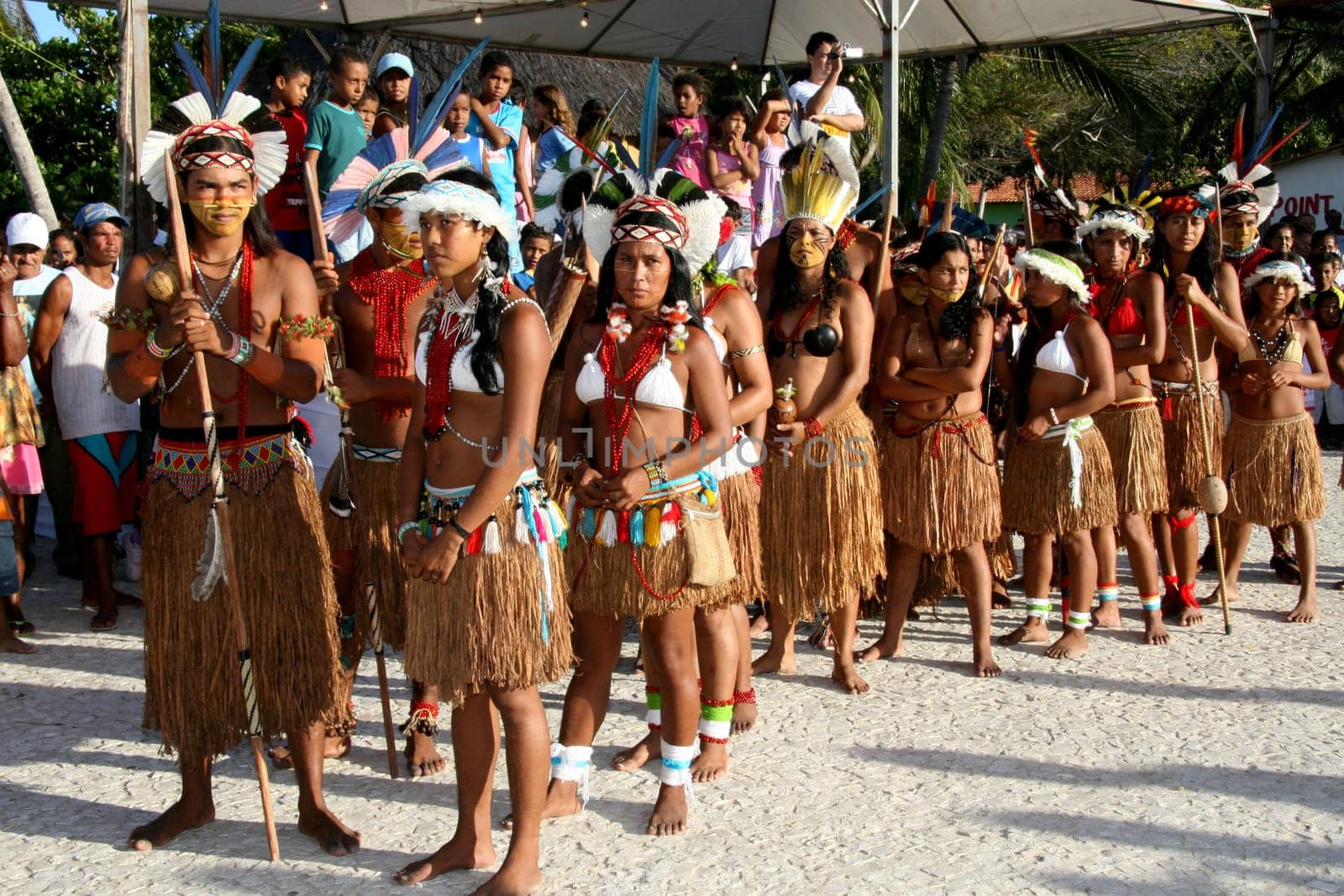 santa cruz cabralia, bahia / brazil - april 15, 2008: Pataxo Indians are seen during indigenous games at Aldeia Coroa Vermelha in the city of Santa Cruz Cabralia....