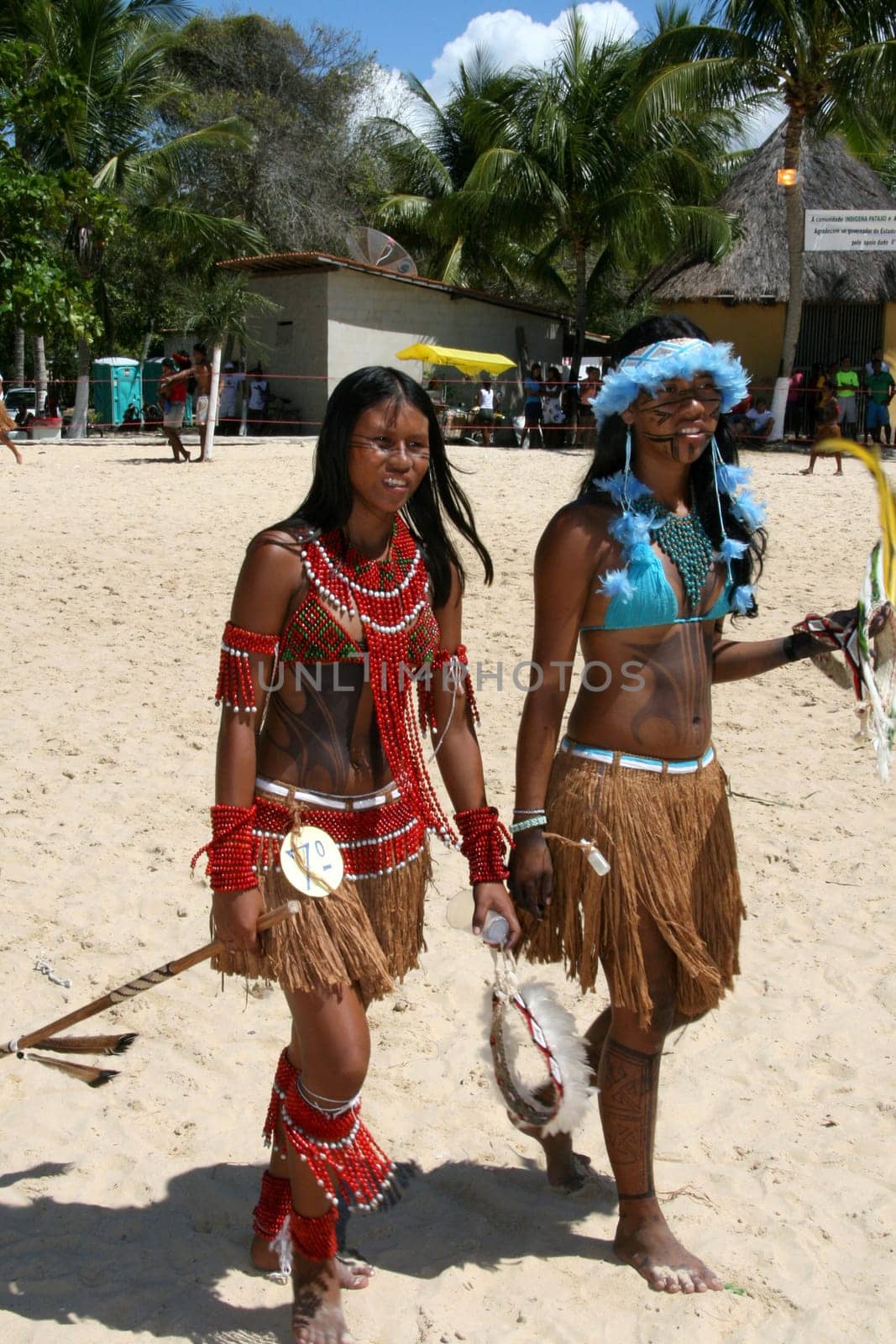 santa cruz cabralia, bahia / brazil - april 15, 2008: Pataxo Indians are seen during indigenous games at Aldeia Coroa Vermelha in the city of Santa Cruz Cabralia....