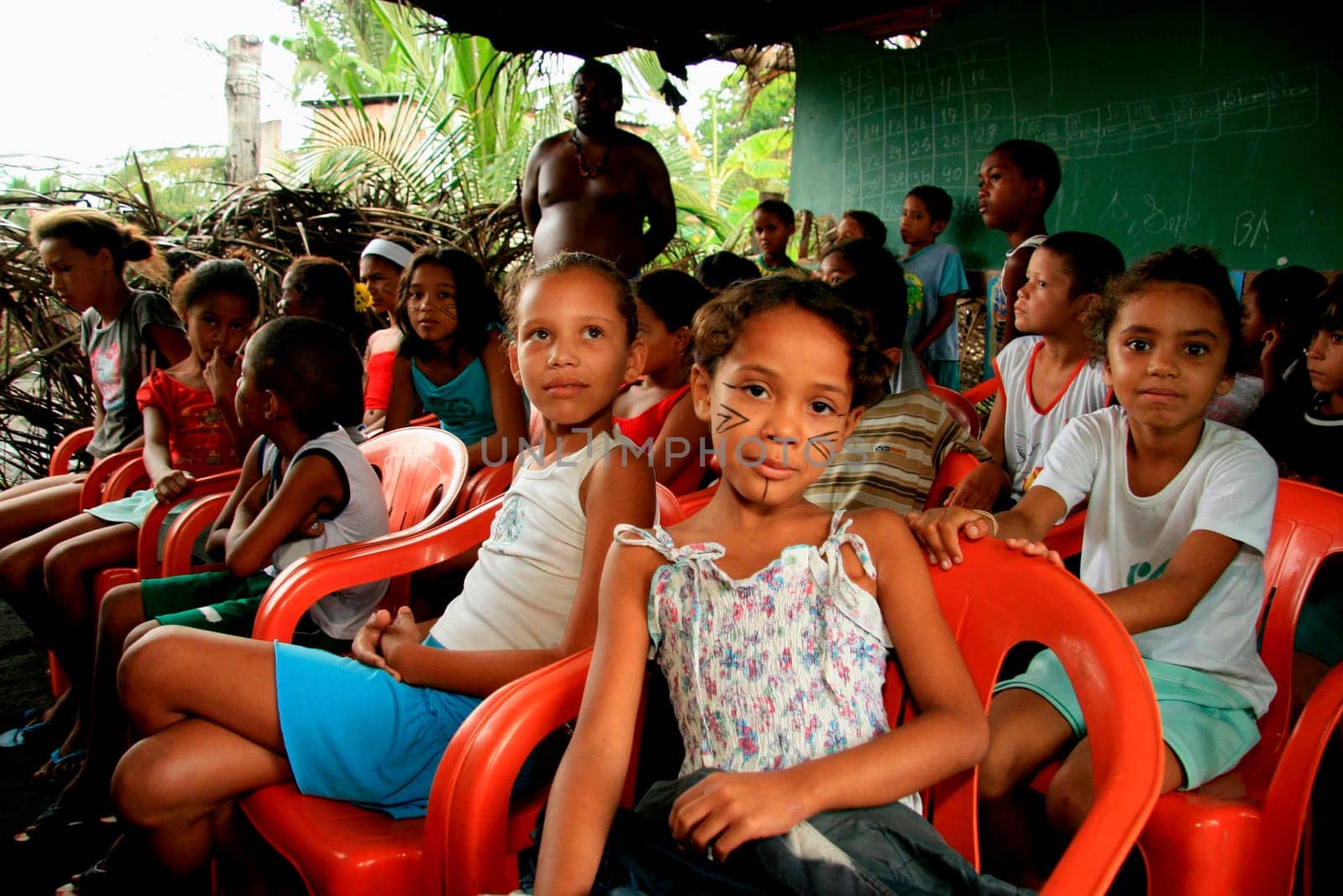 santa cruz cabralia, bahia / brazil - may9, 2009: indigenous children of the pataxo ethnicity are seen in a crèche at Aldeia Coroa Vermelha in Santa Cruz Cabraliza....