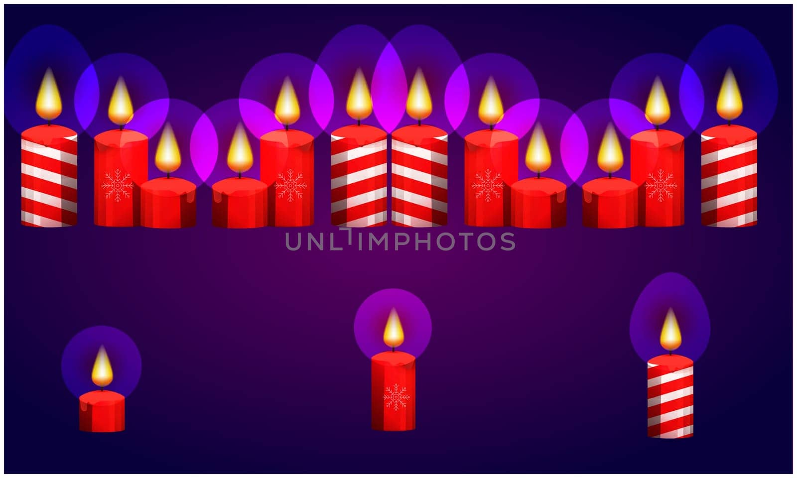 burning of various Christmas candles on abstract background