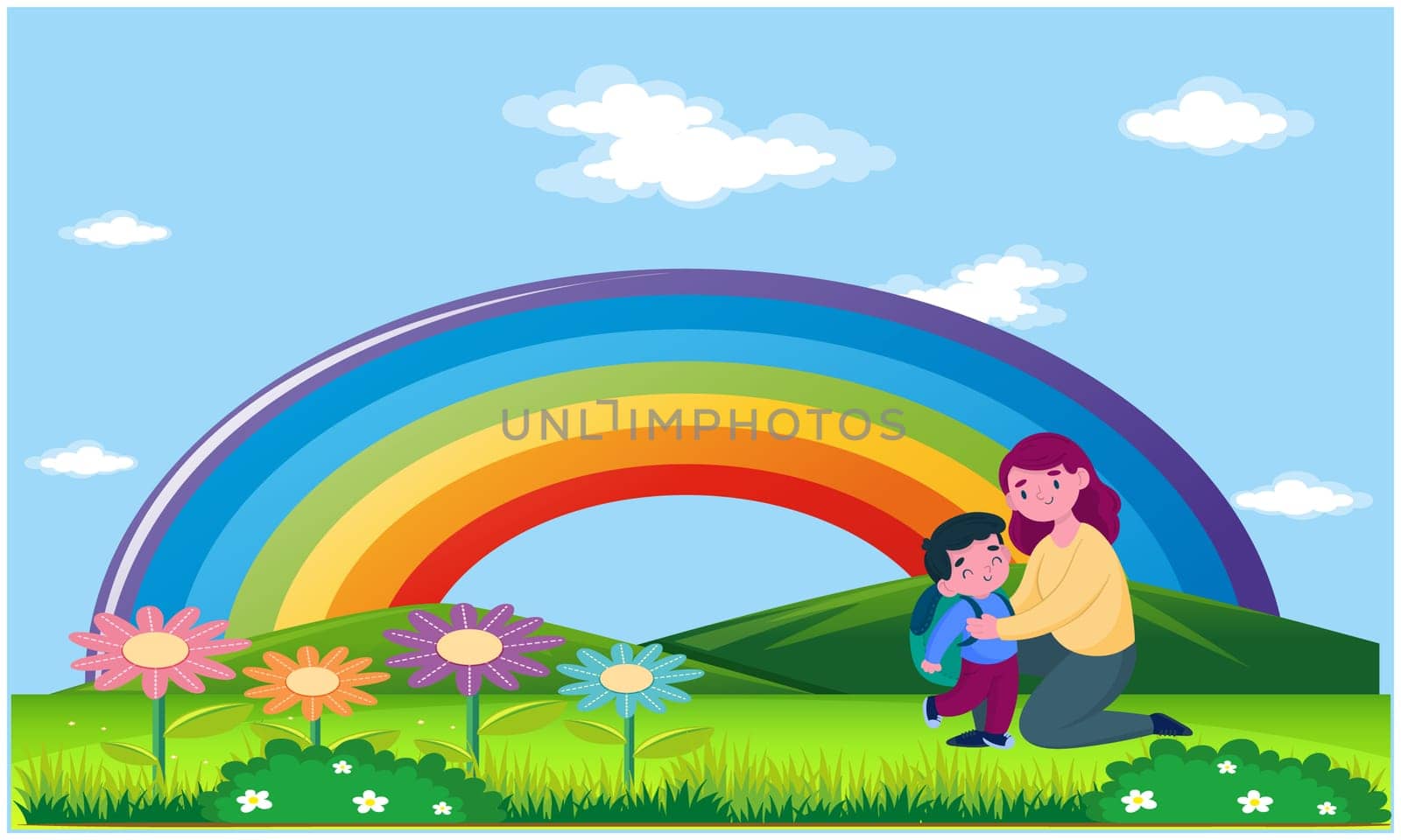 mother is playing with her son in the gardens