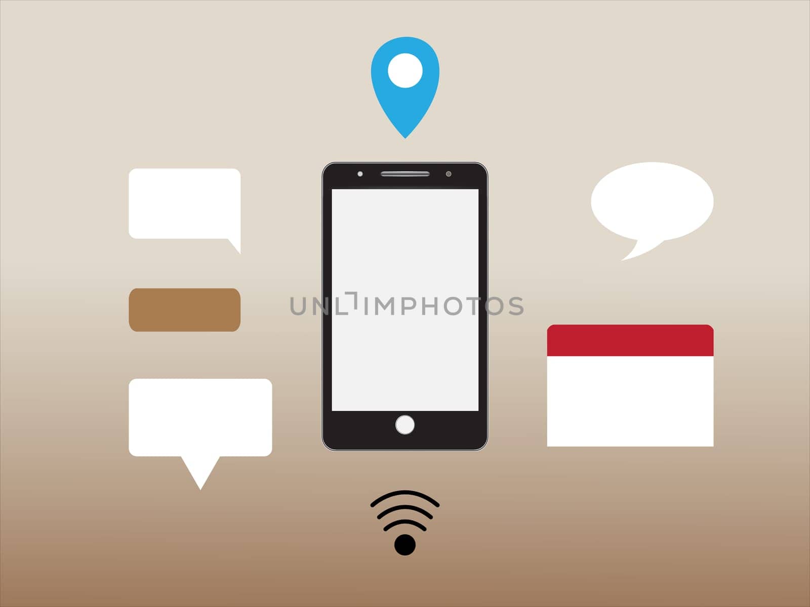 Realistic vector smart phones  withh application icons on background, realistic vector illustration.