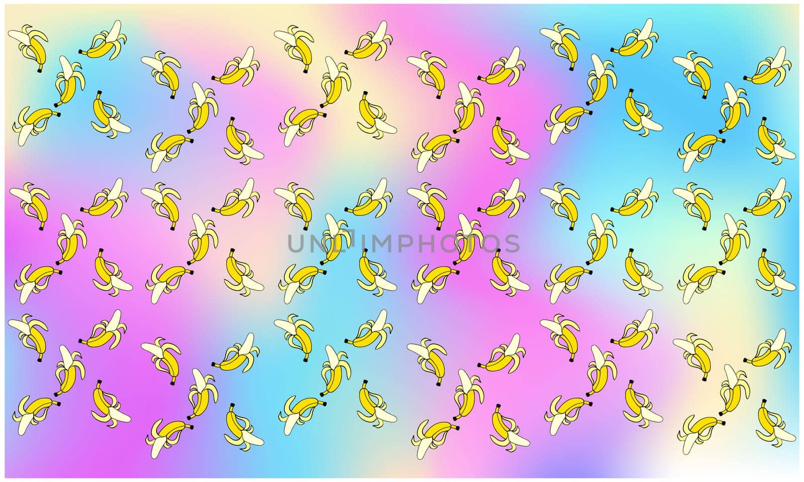 several banana on abstract rainbow background