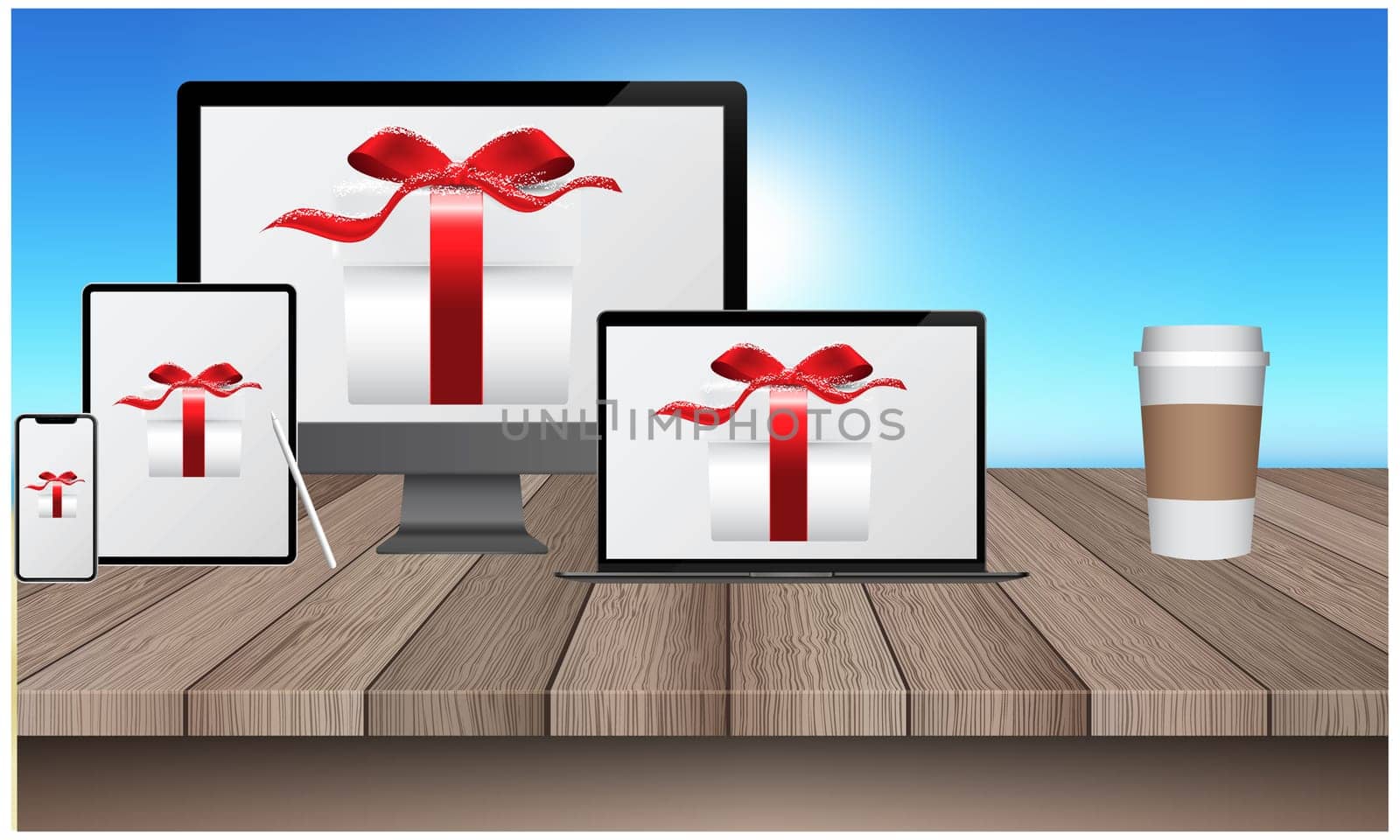 mock up illustration of electronic devices on table