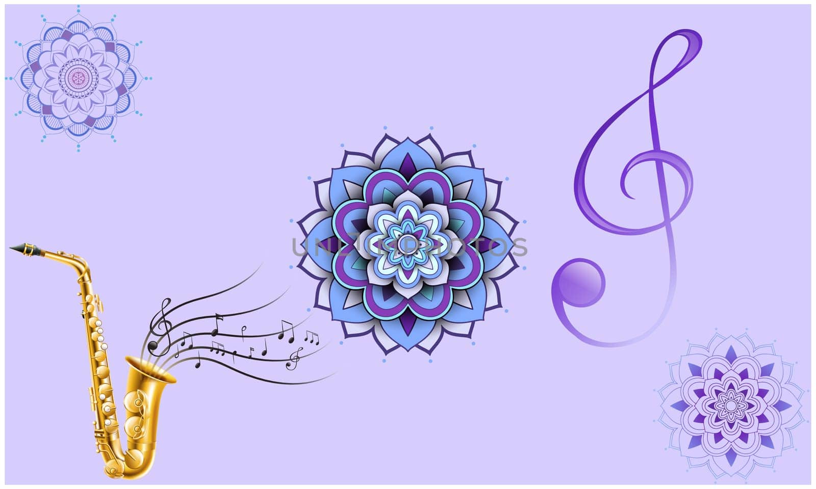 saxophone is playing music on floral background