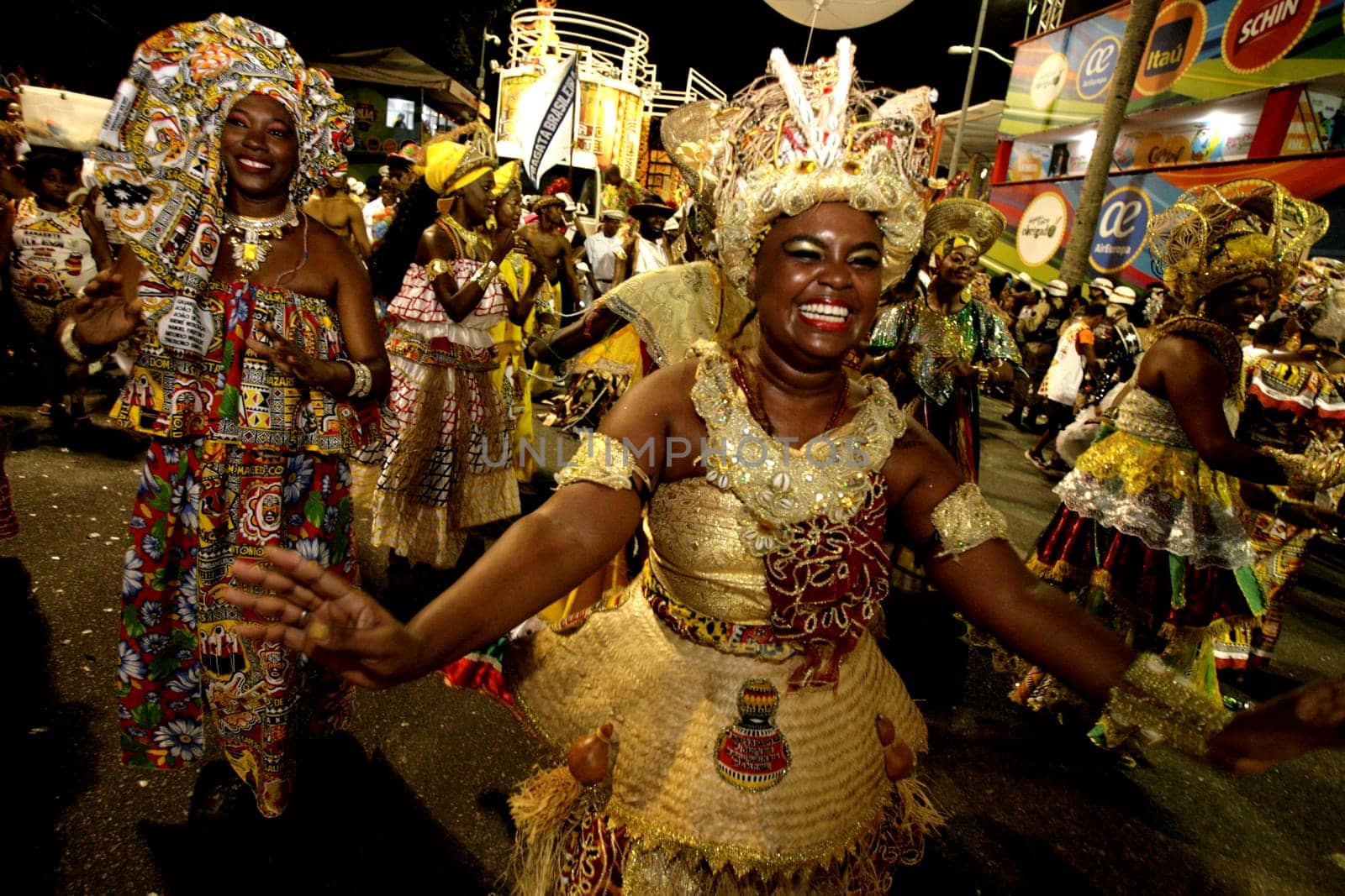 salvador, bahia / brazil - february 8, 2016: Members of the Ile Aiye Carnival Block are seen at the Osmar Circuit during Salvador Carnival.