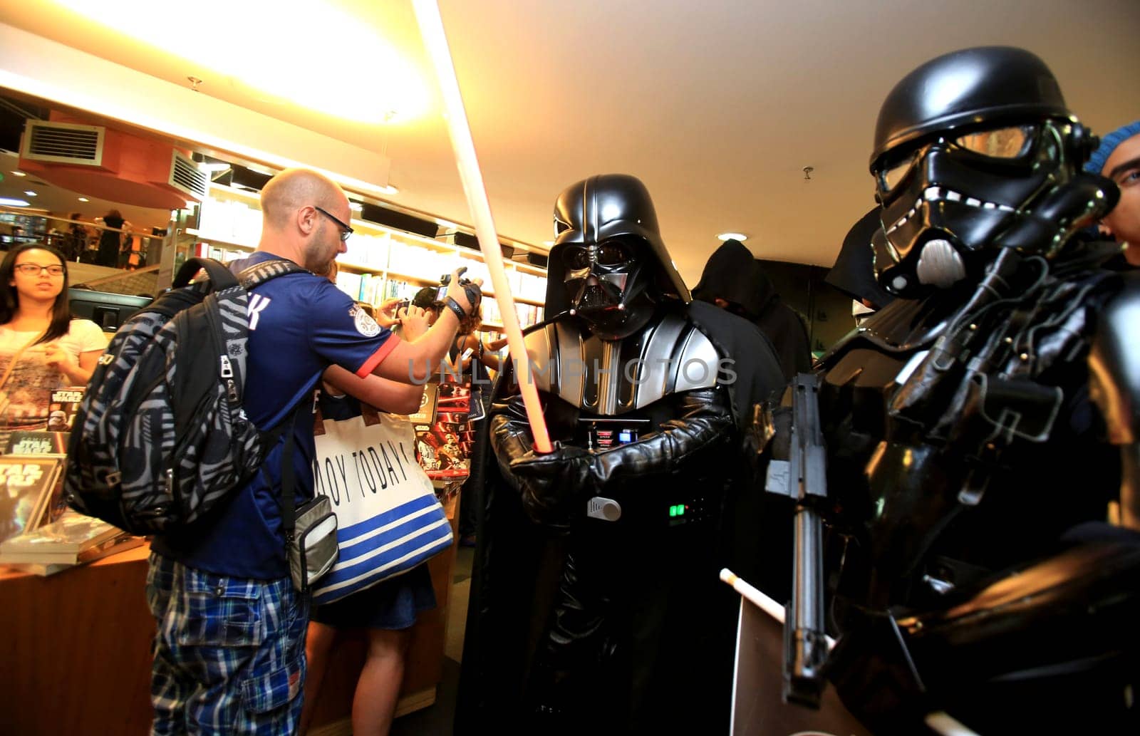 salvador, bahia, brazil - december 15, 2015: Star Wars fans celebrate their characters' fantasies during the release of episode VII - The Force Awakens in Salvador.