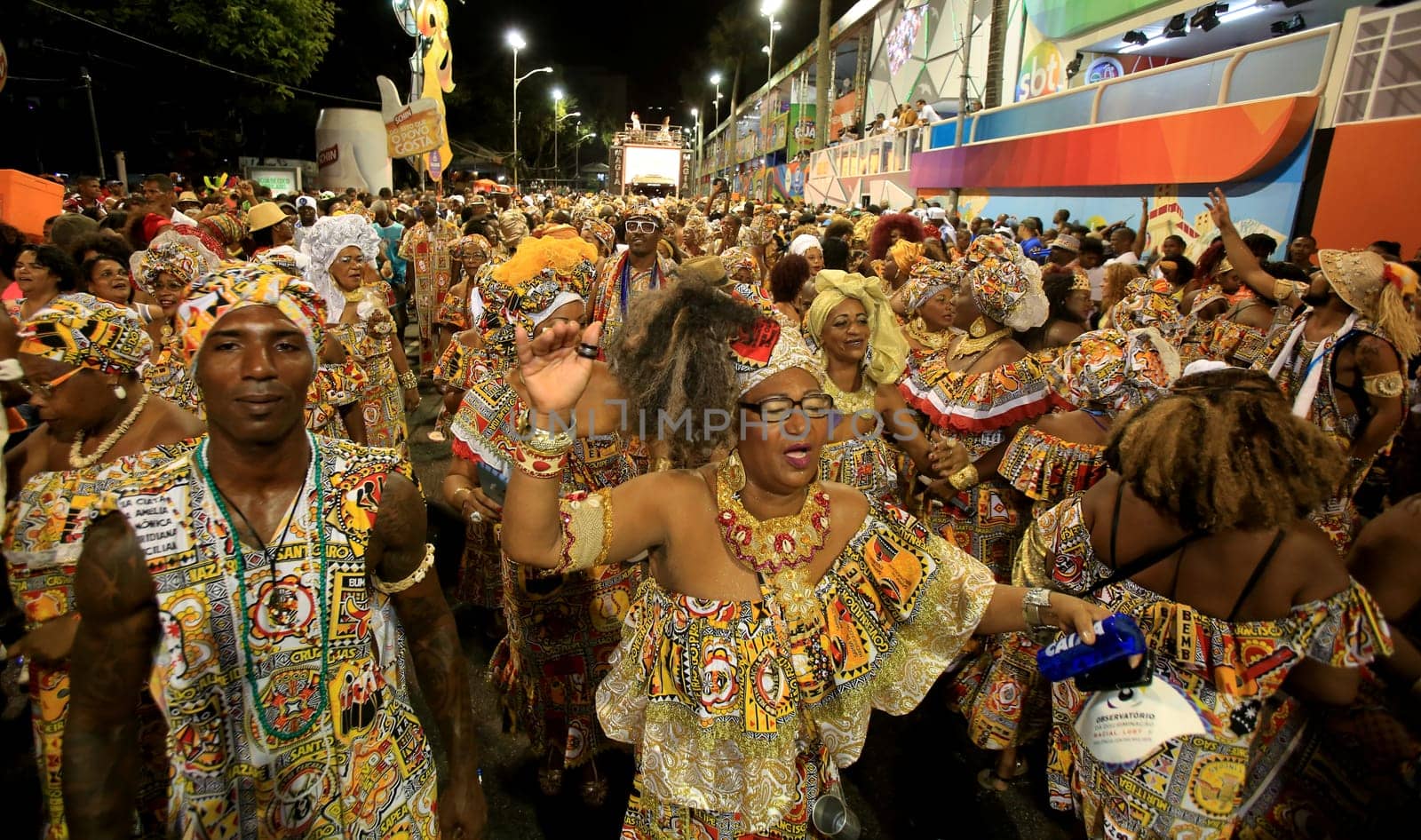 salvador, bahia / brazil - february 8, 2016: Members of the Ile Aiye Carnival Block are seen at the Osmar Circuit during Salvador Carnival.