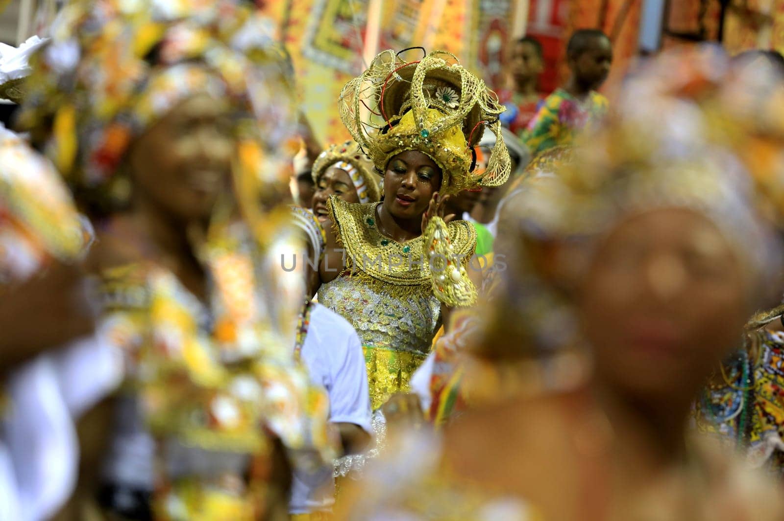 salvador, bahia / brazil - february 8, 2016: Members of the Ile Aiye Carnival Block are seen at the Osmar Circuit during Salvador Carnival.