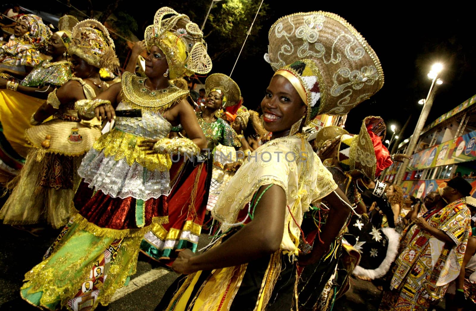 salvador, bahia / brazil - february 8, 2016: Members of the Ile Aiye Carnival Block are seen at the Osmar Circuit during Salvador Carnival.