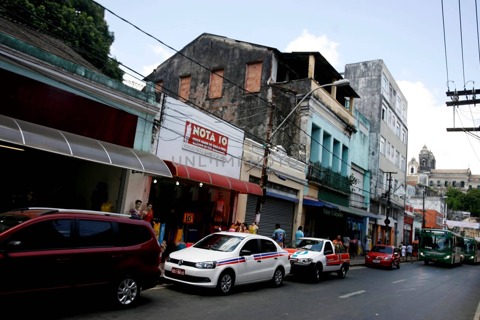 salvador, bahia, brazil - december 8, 2015: View of shops of J. J. Seabra Avenue (Baixa dos Sapateiros) in Salvador. Historical place of street commerce.