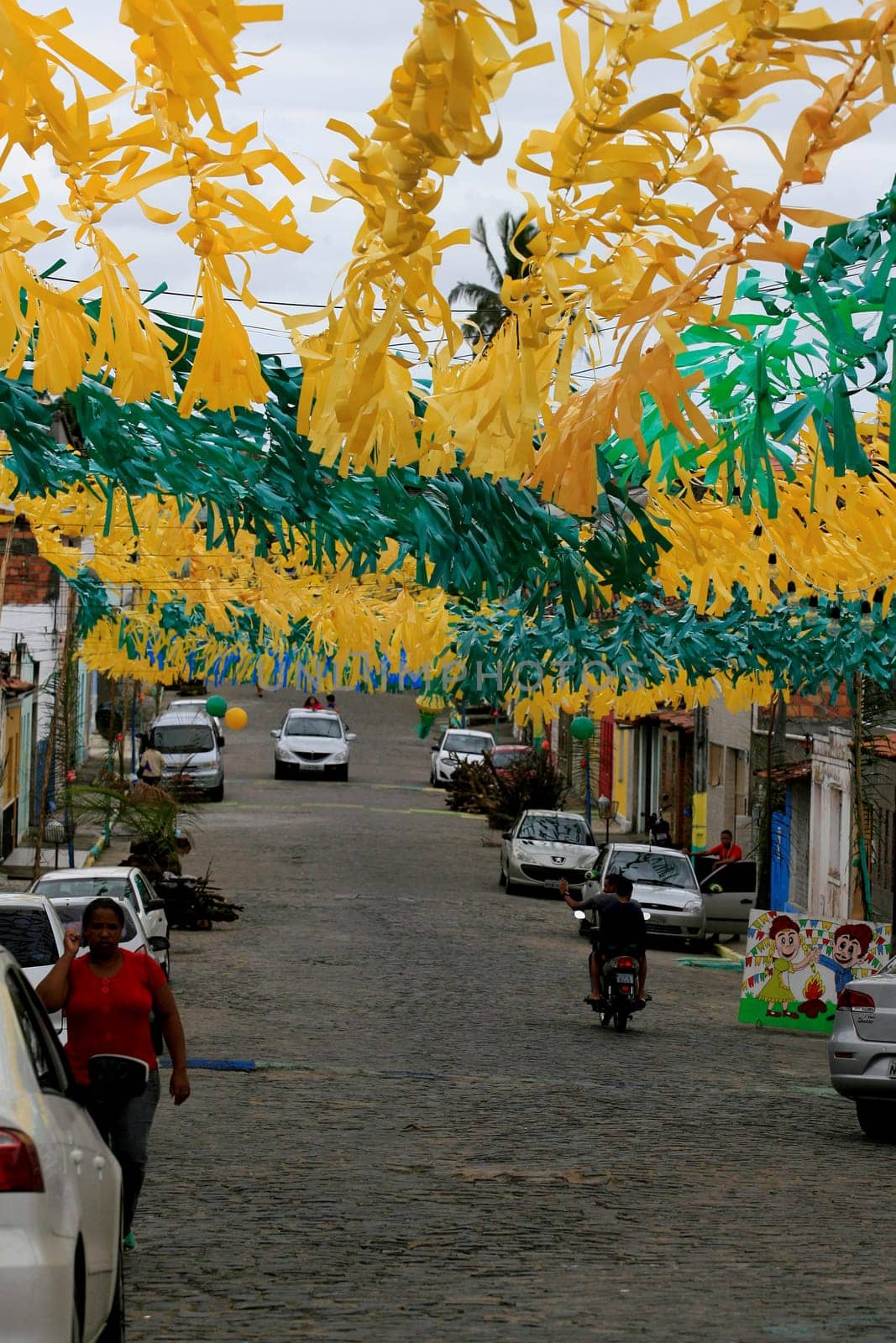 muritiba, bahia / brazil - june 23, 2014: decoration with banderolas is seen on a street in the city of Muritiba, during Sao Joao festivities.