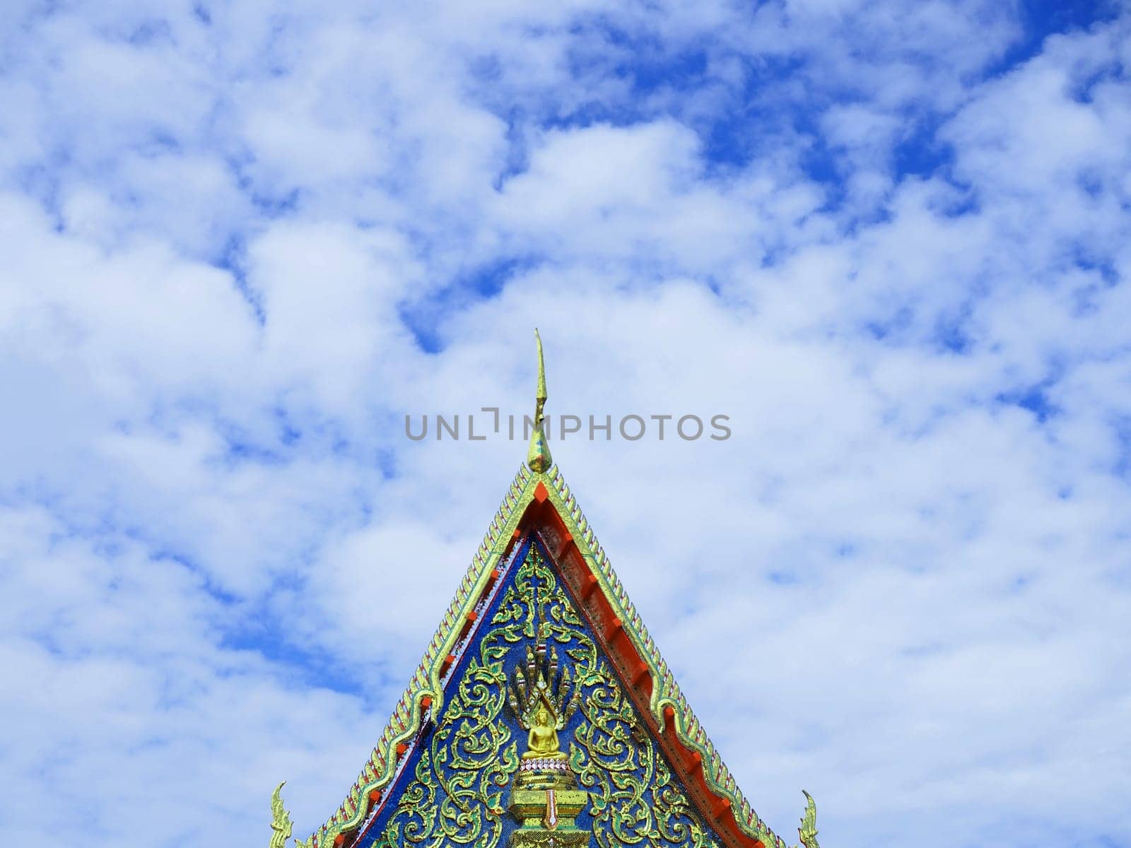 Gable of a Thai temple church On the background is an empty blue sky.minimal concept.