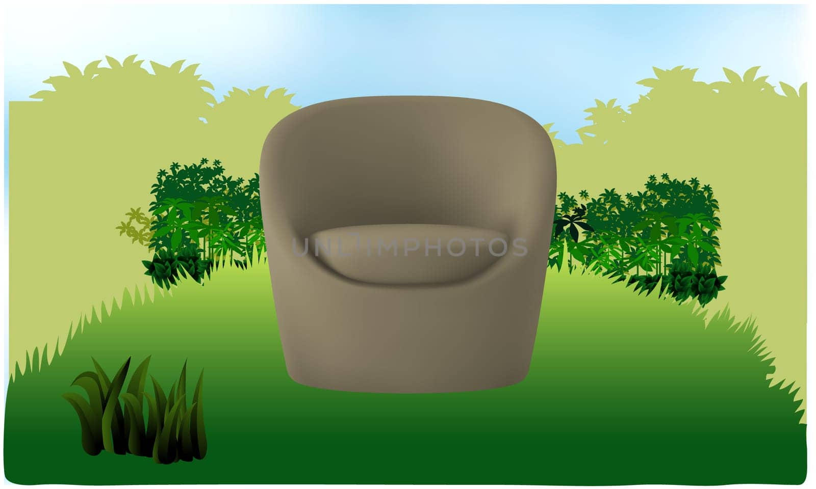 mock up illustration of chair in natural garden
