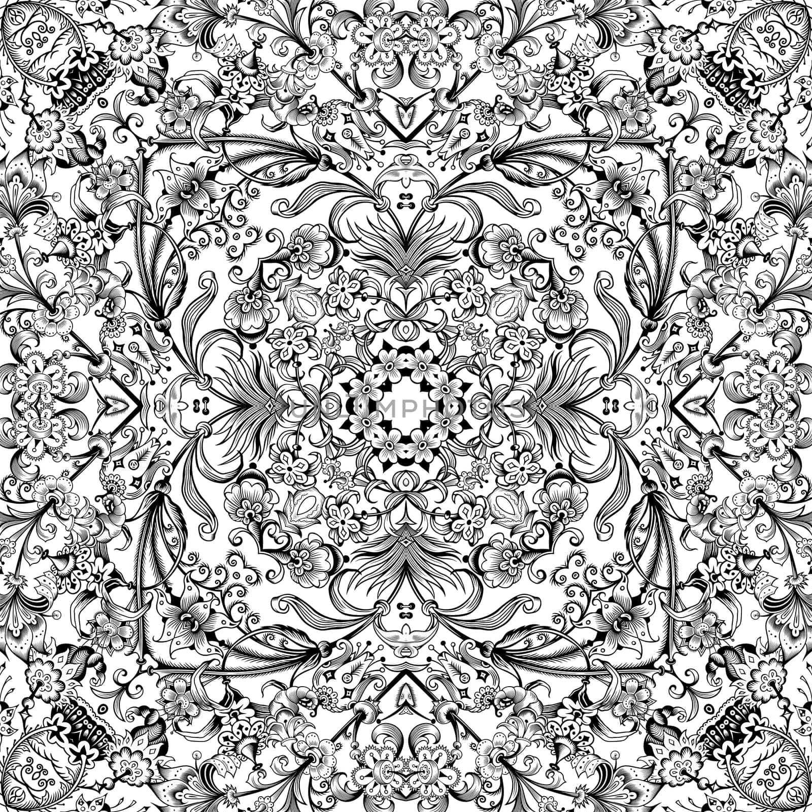 Vector abstract ethnic nature hand drawn ornamental background. Black and white seamless pattern