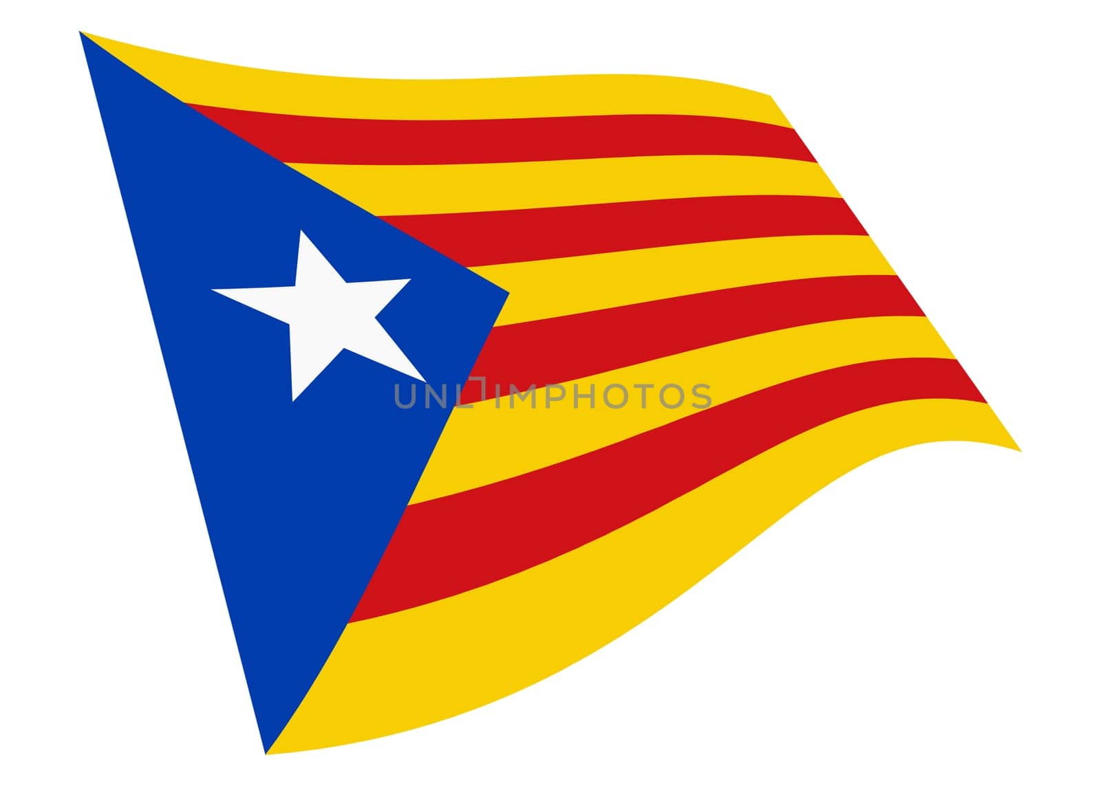 A Catalonia independence waving flag graphic isolated on white with clipping path red yellow blue white star Estelada