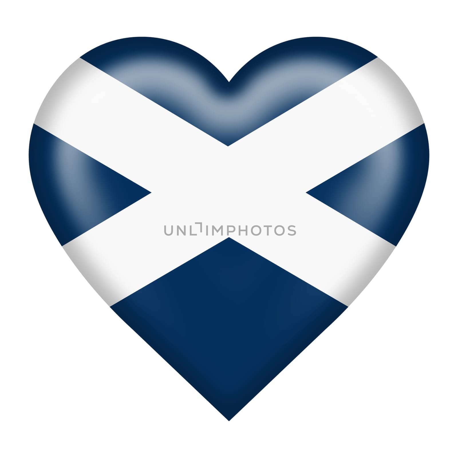 A Scotland flag heart button isolated on white with clipping path