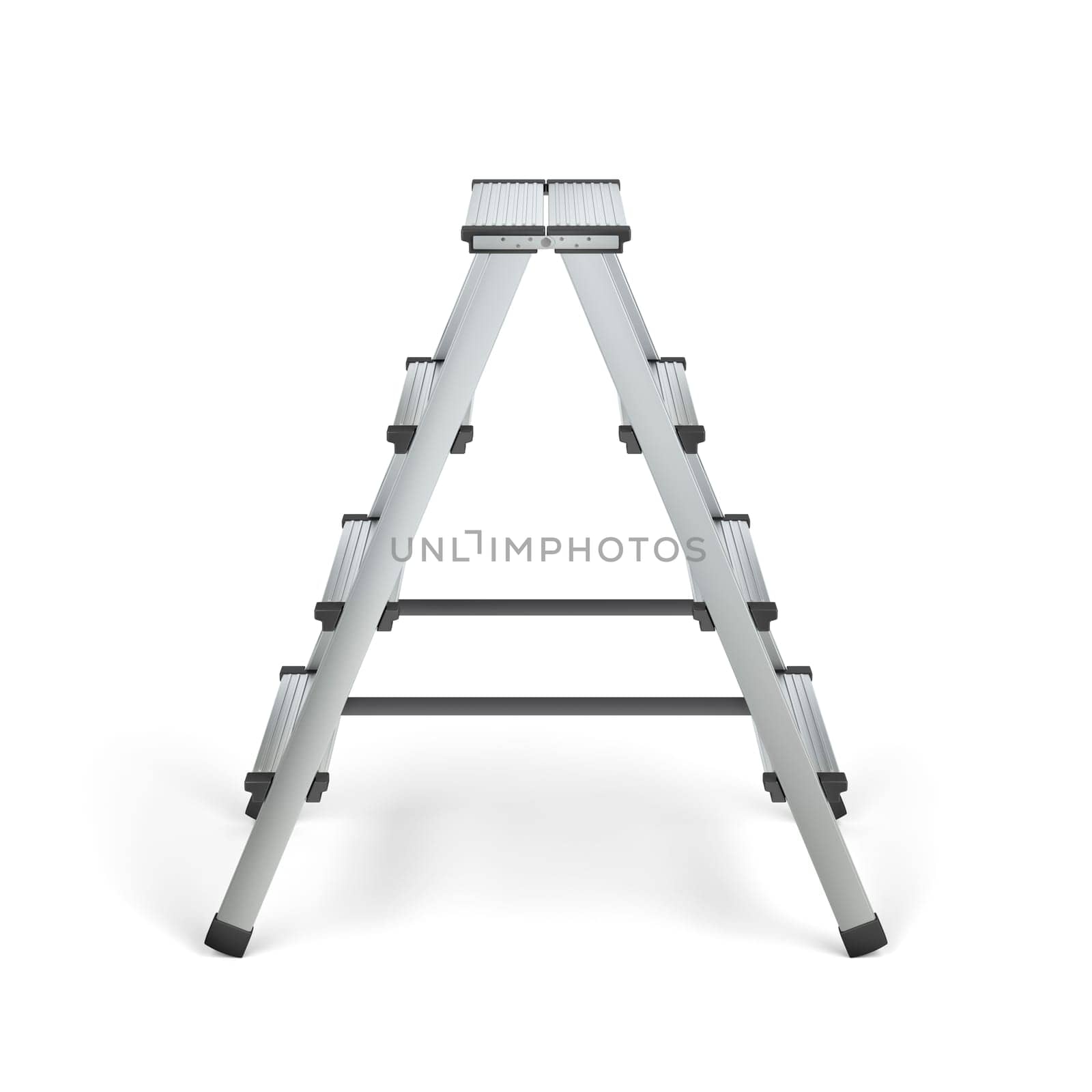 Aluminum stepladder on white background, side view