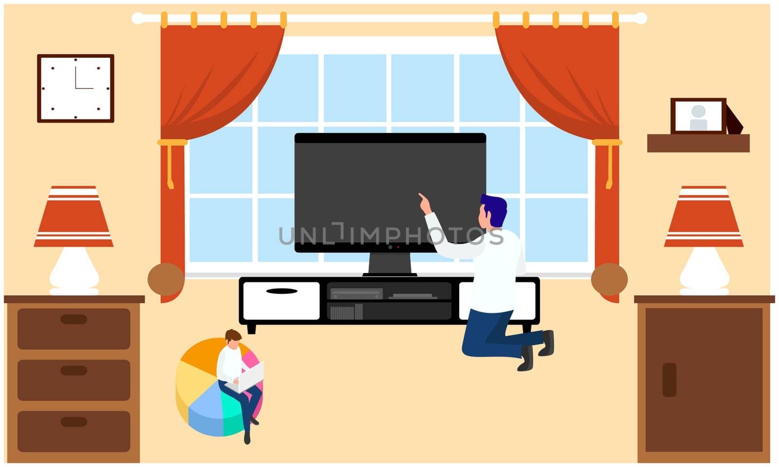two friends watching news at home on electronic devices