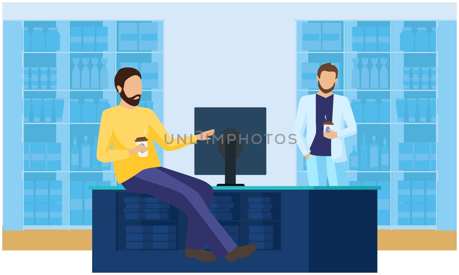 two friends are talking to each other in office
