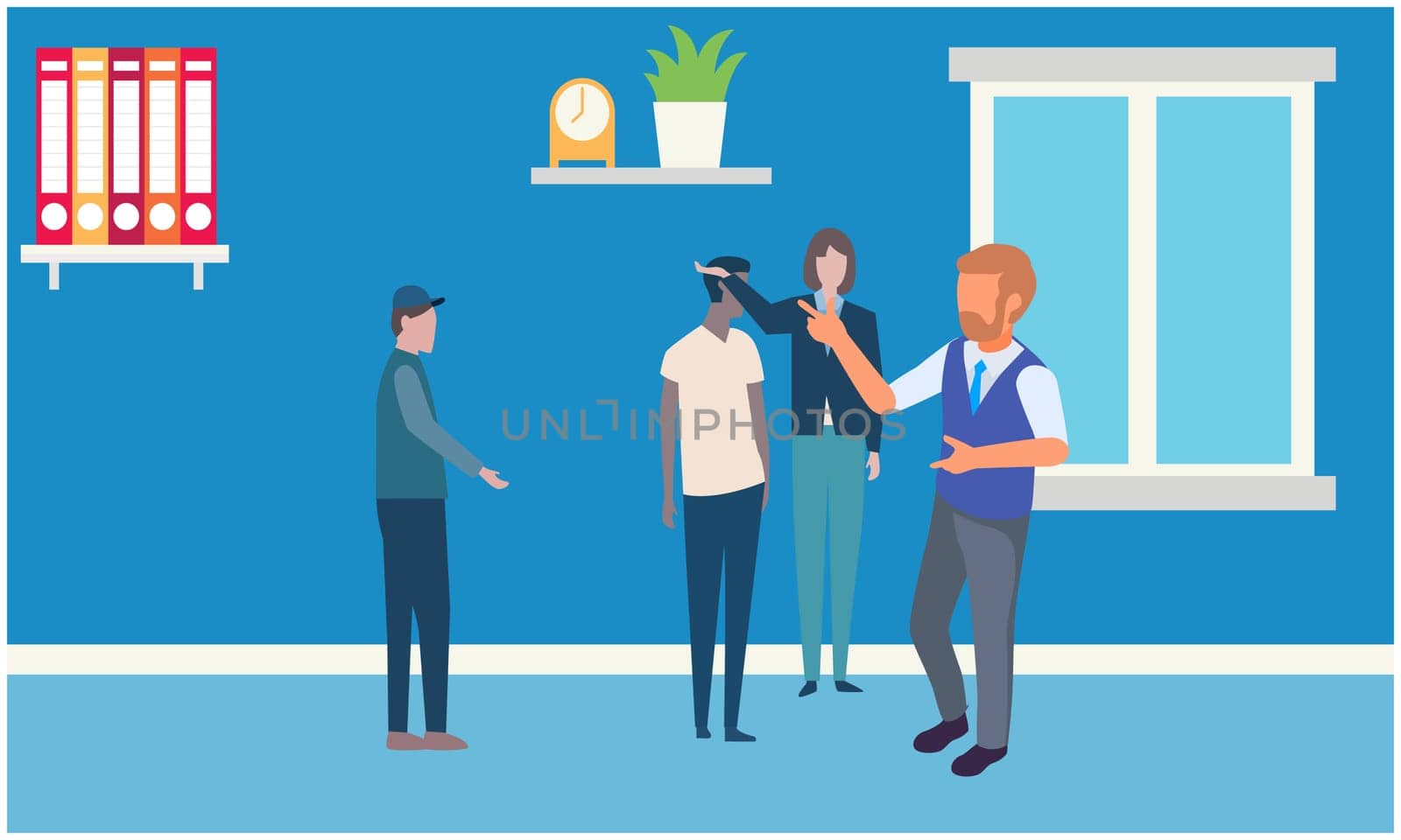 four employees are discussing in office meeting