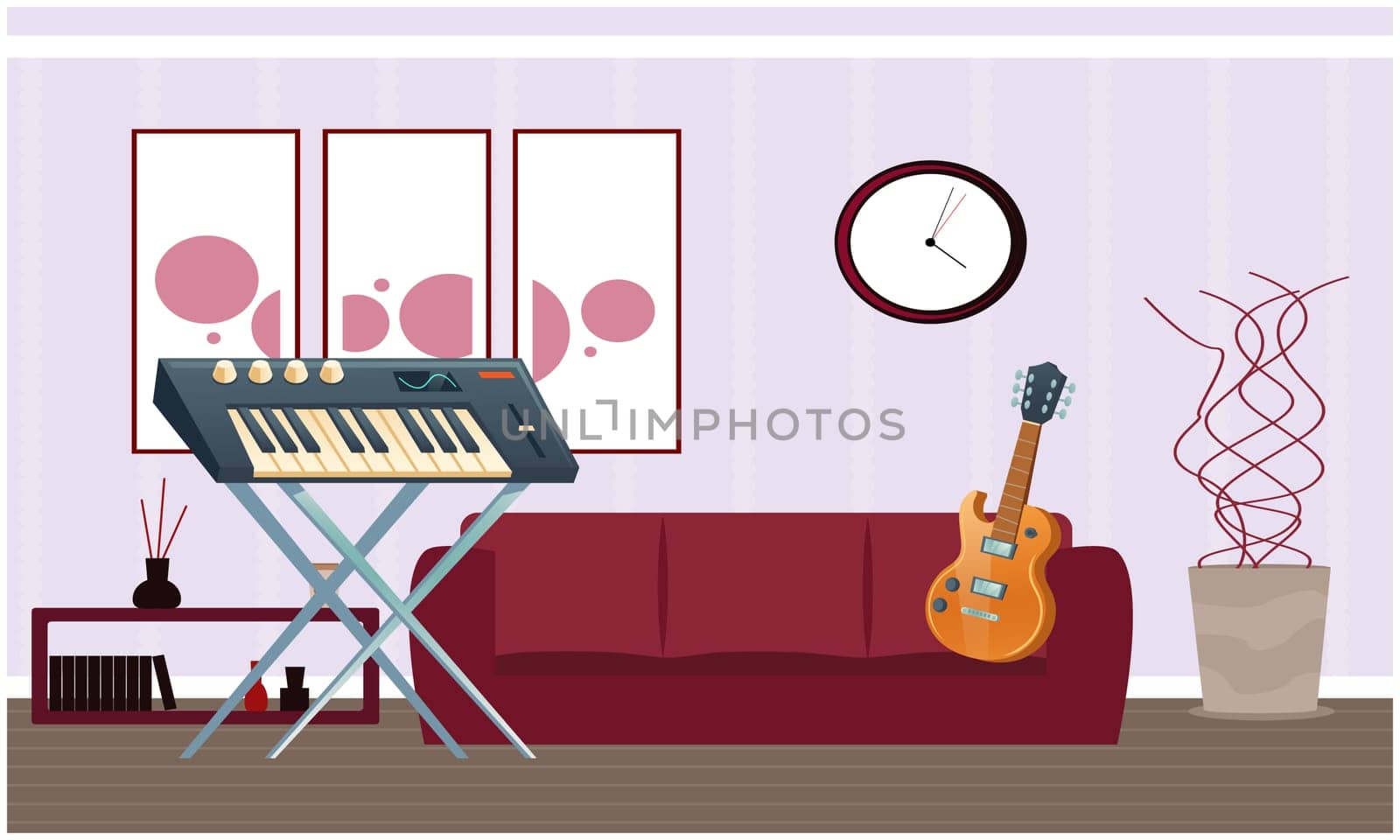 music instruments placed in a living room