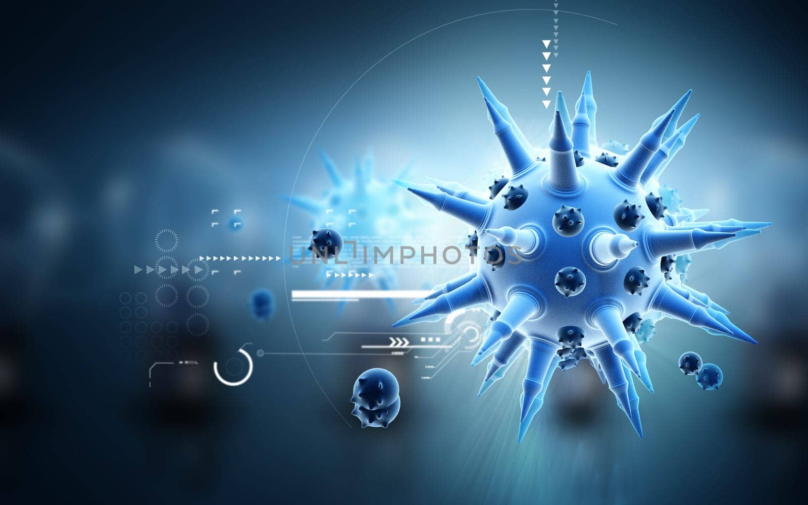 Digital illustration of Flu virus in colour background