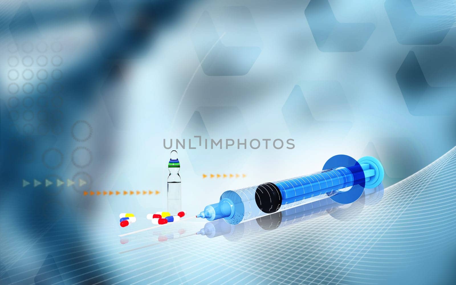 Digital illustration of syringe in colour background