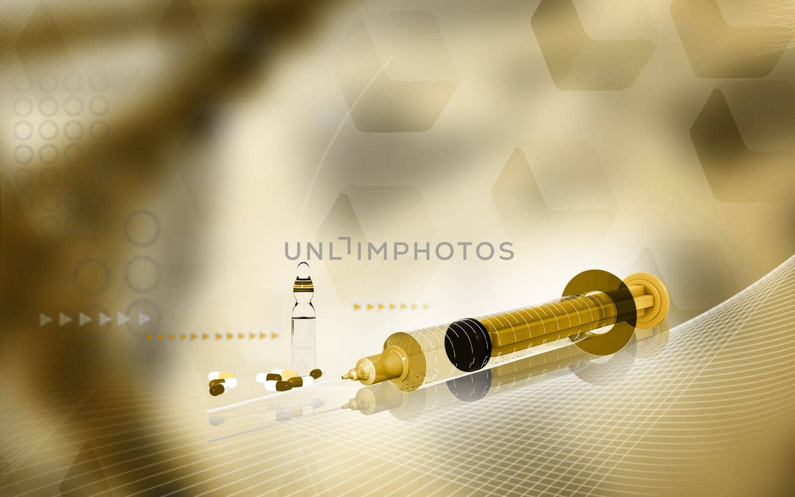 Digital illustration of syringe in colour background