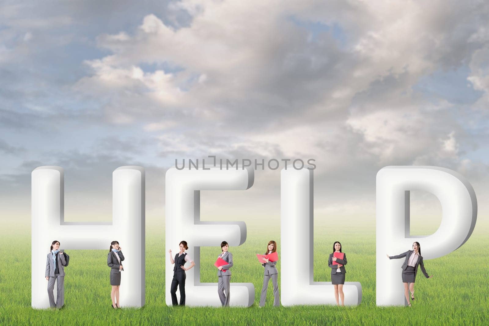 Concept of partner, friends,collaborate with group of business people stand with 3d text.