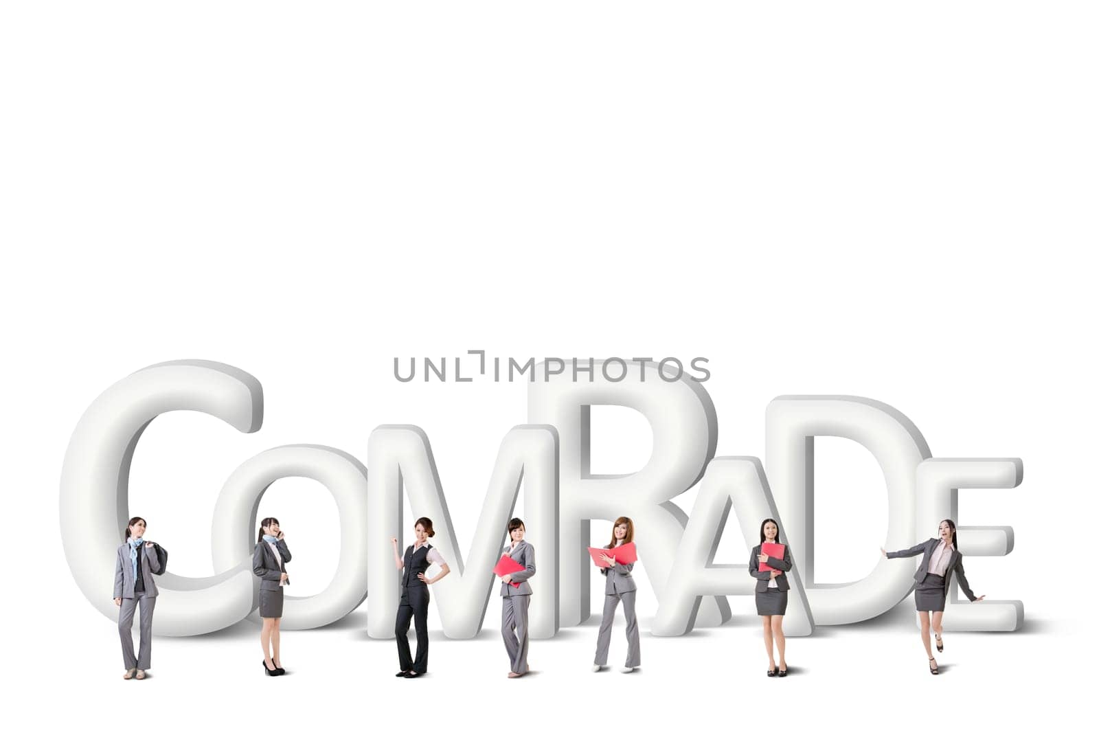 Concept of partner, friends,collaborate with group of business people stand with 3d text.