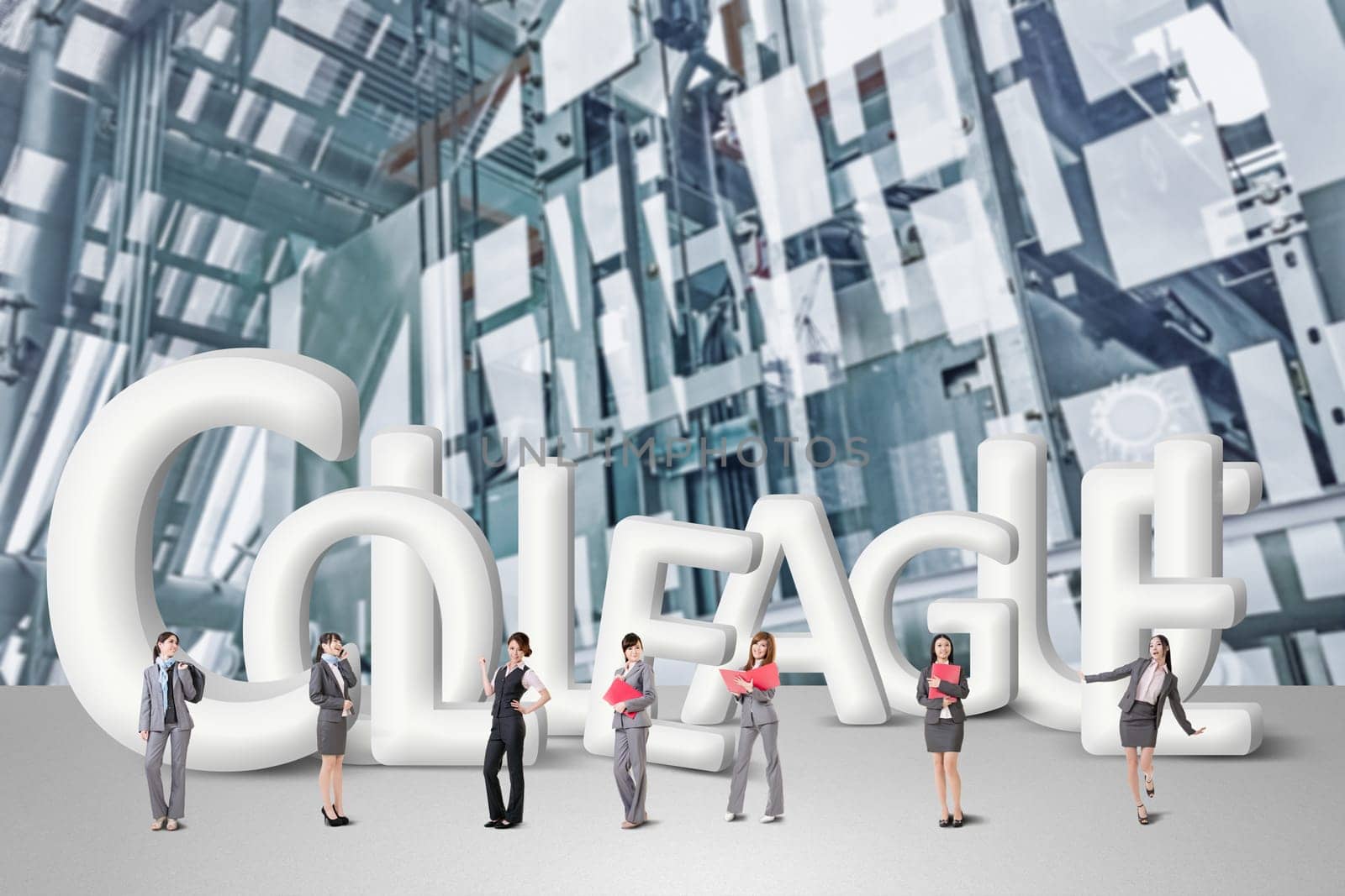 Concept of partner, friends,collaborate with group of business people stand with 3d text.