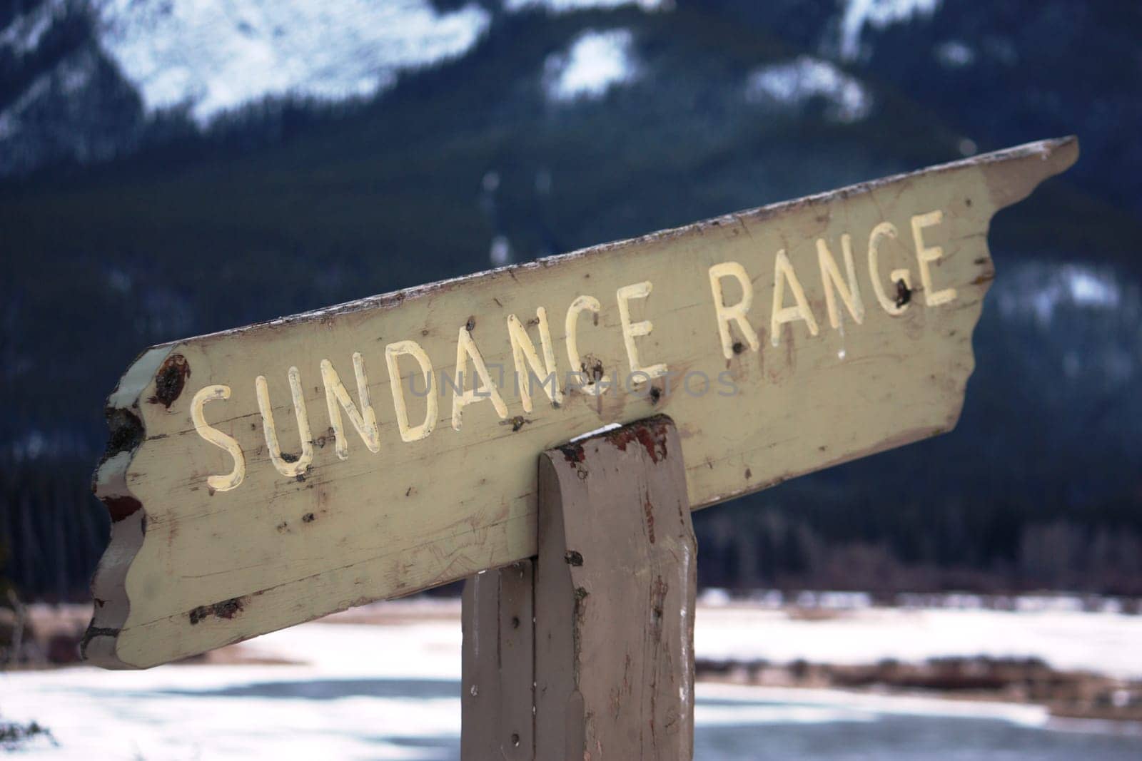 Wooden sundance mountain range sign