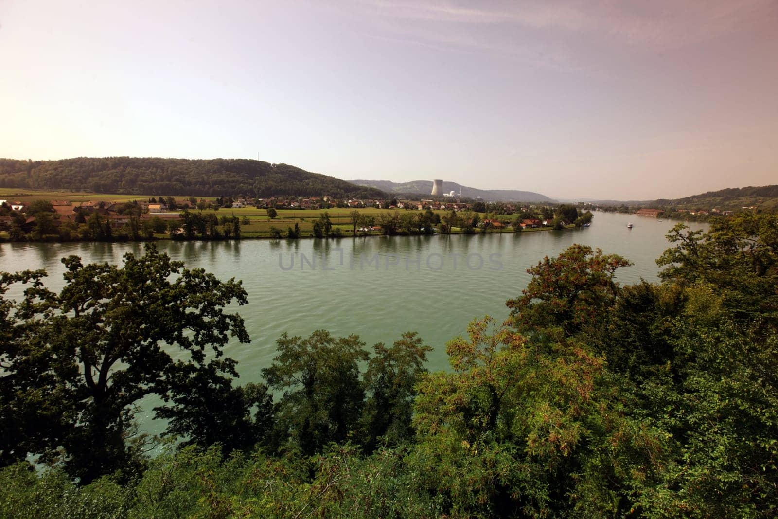 the Rhein river on the border of Switzerland and Germany at the old town of Waldshut in the Blackforest in the south of Germany in Europe.