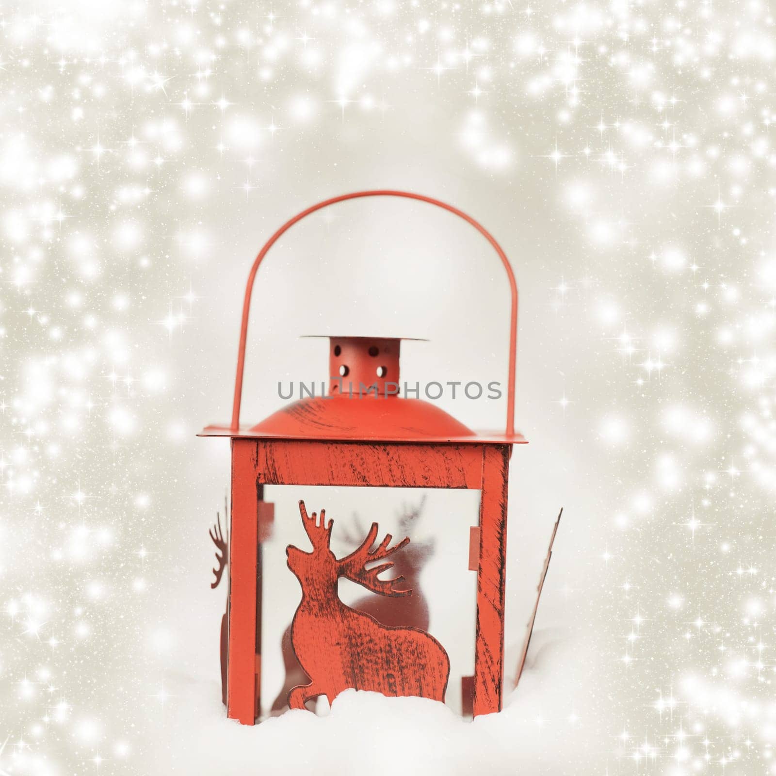 Christmas background with red lantern and snowflakes