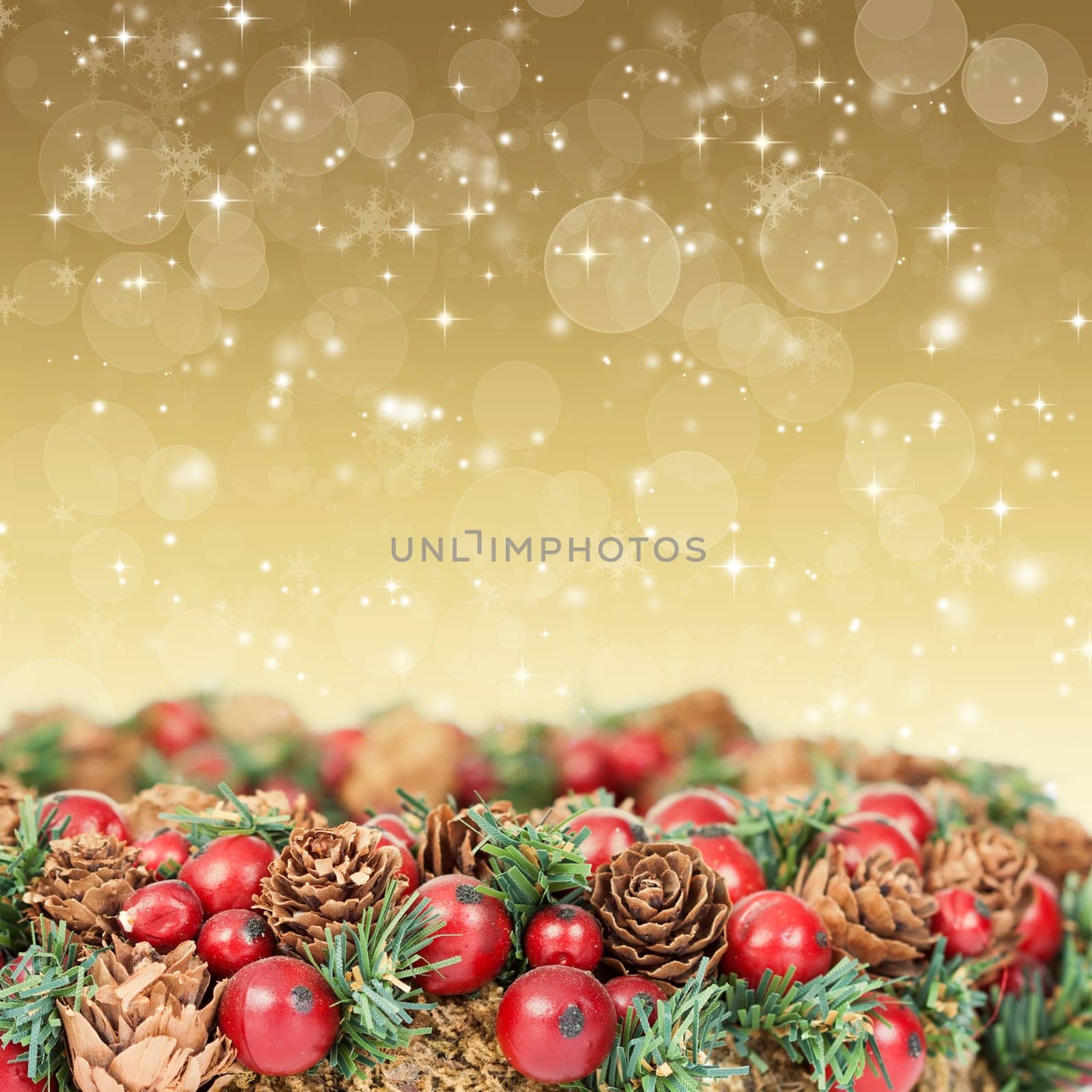 Close up on Christmas tree decoration and holiday lights