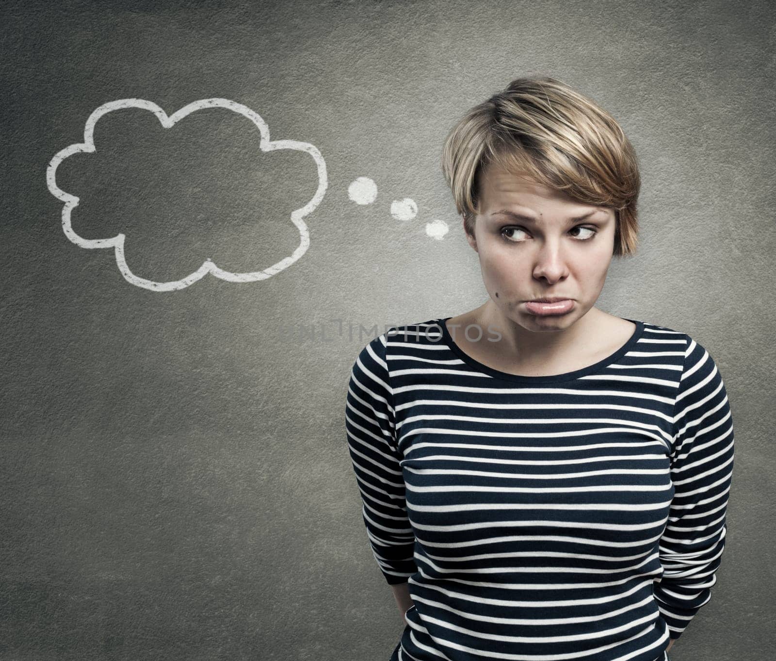 Illustration of a pretty woman thinking, with thought balloon