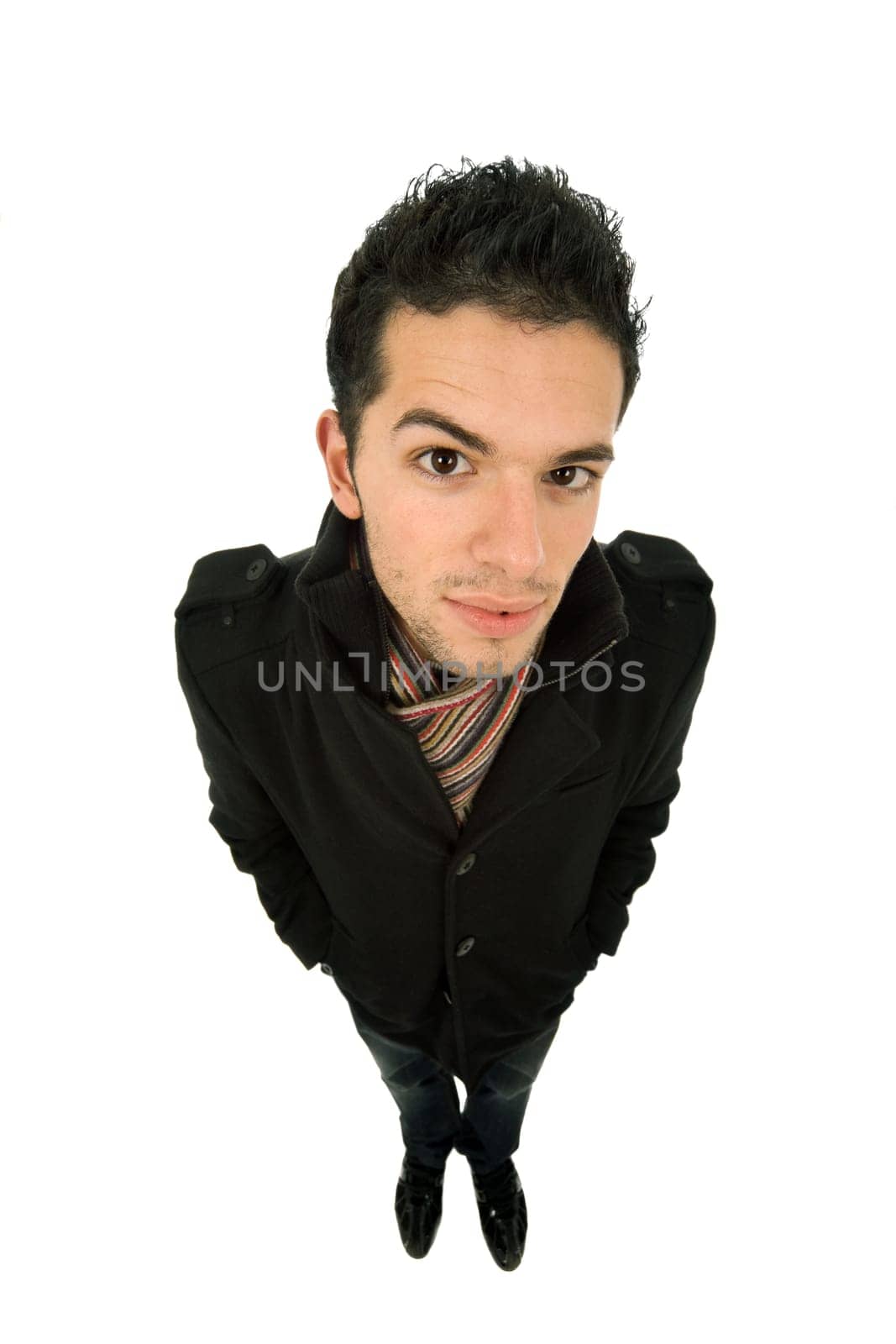 young casual man portrait in a white background