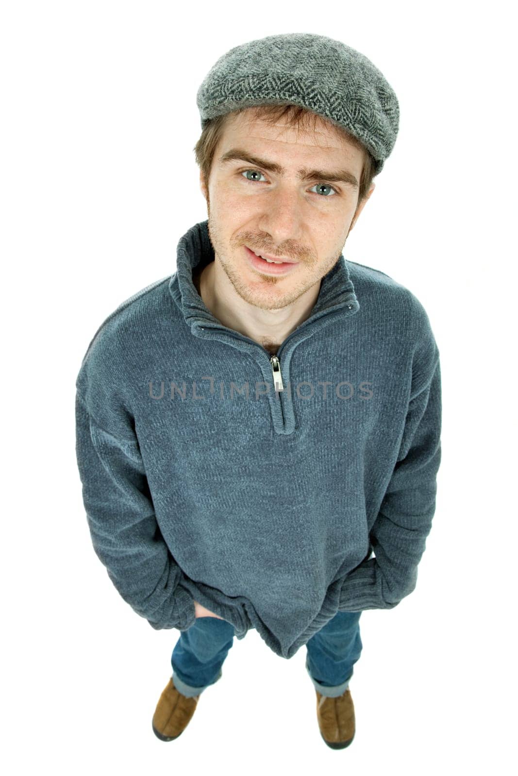 young happy casual man full body, isolated on white